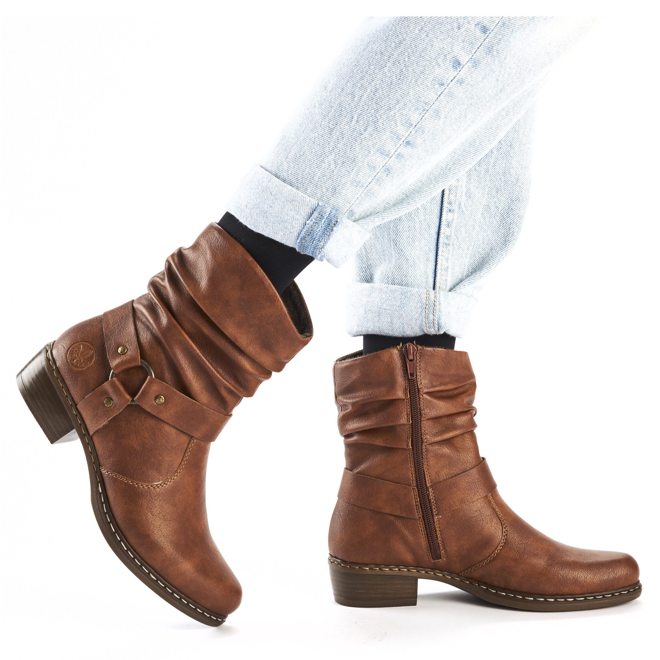 Rieker Laarsjes cowboylaarzen, western-enkellaars, hakken, met decoratieve riem