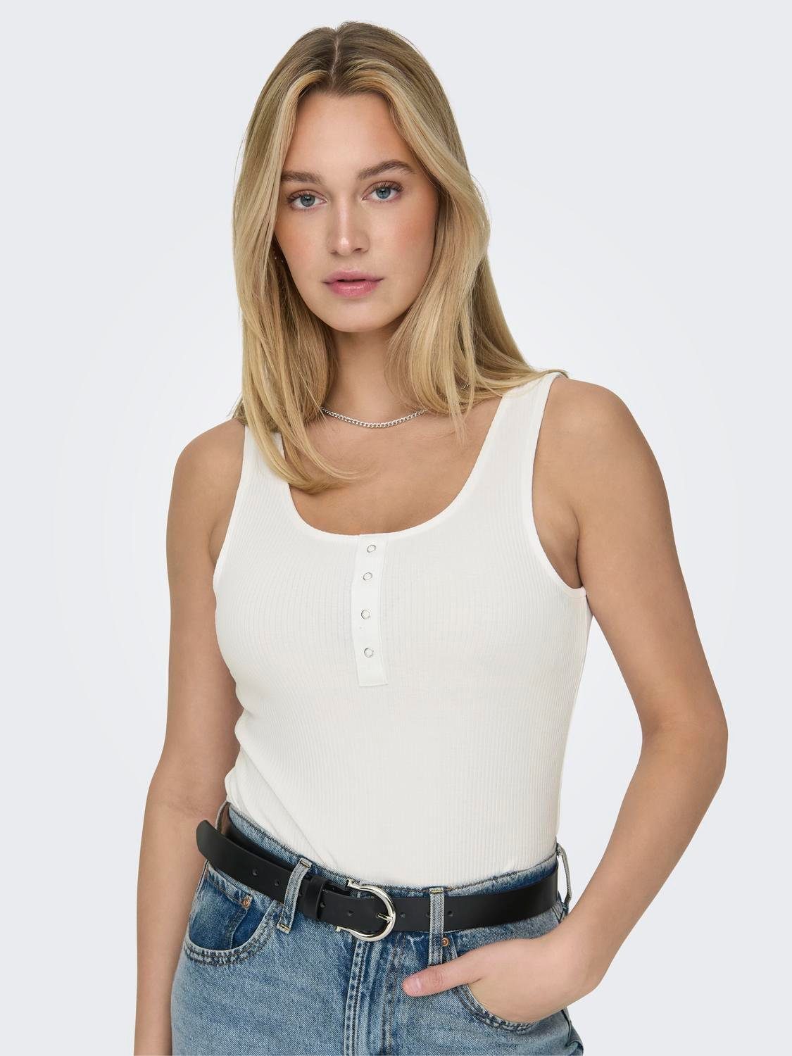 Only Geribde tanktop ONLSIMPLE LIFE S/L BUTTON TOP JRS CS 2PK (set, 2-delig)