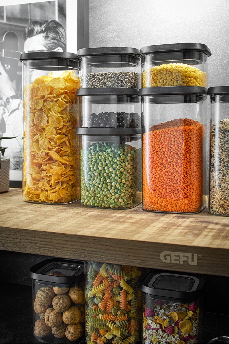 GEFU Glazen voorraadpot PANTRY Stapelen, luchtdicht, transparant, ruimtebesparend (set, 6-delig)