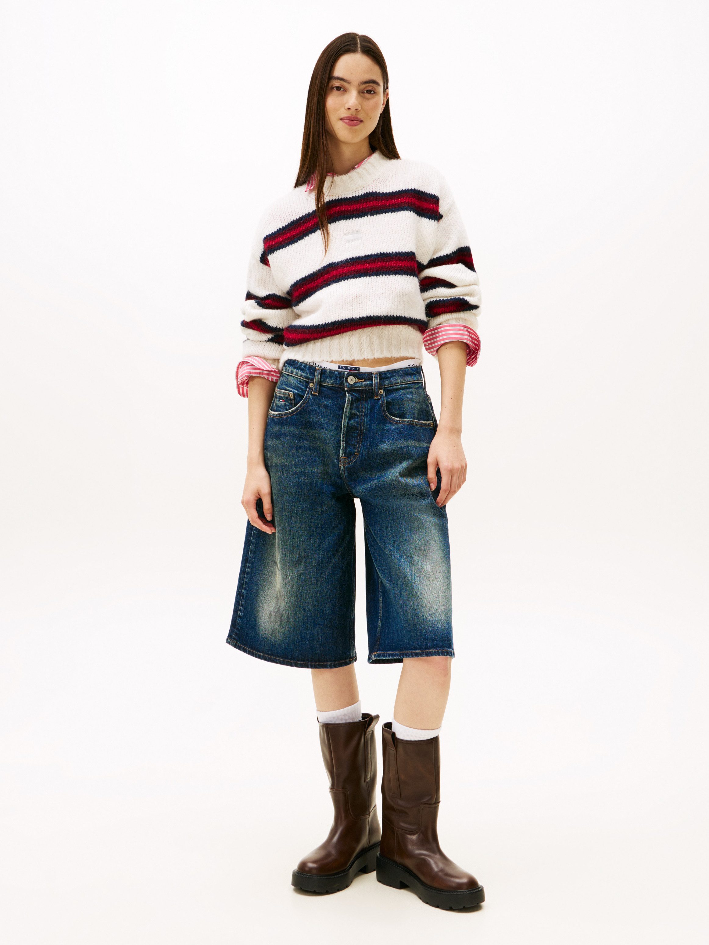 TOMMY JEANS Trui met ronde hals TJW BADGE STRIPE FLUFFY SWEATER