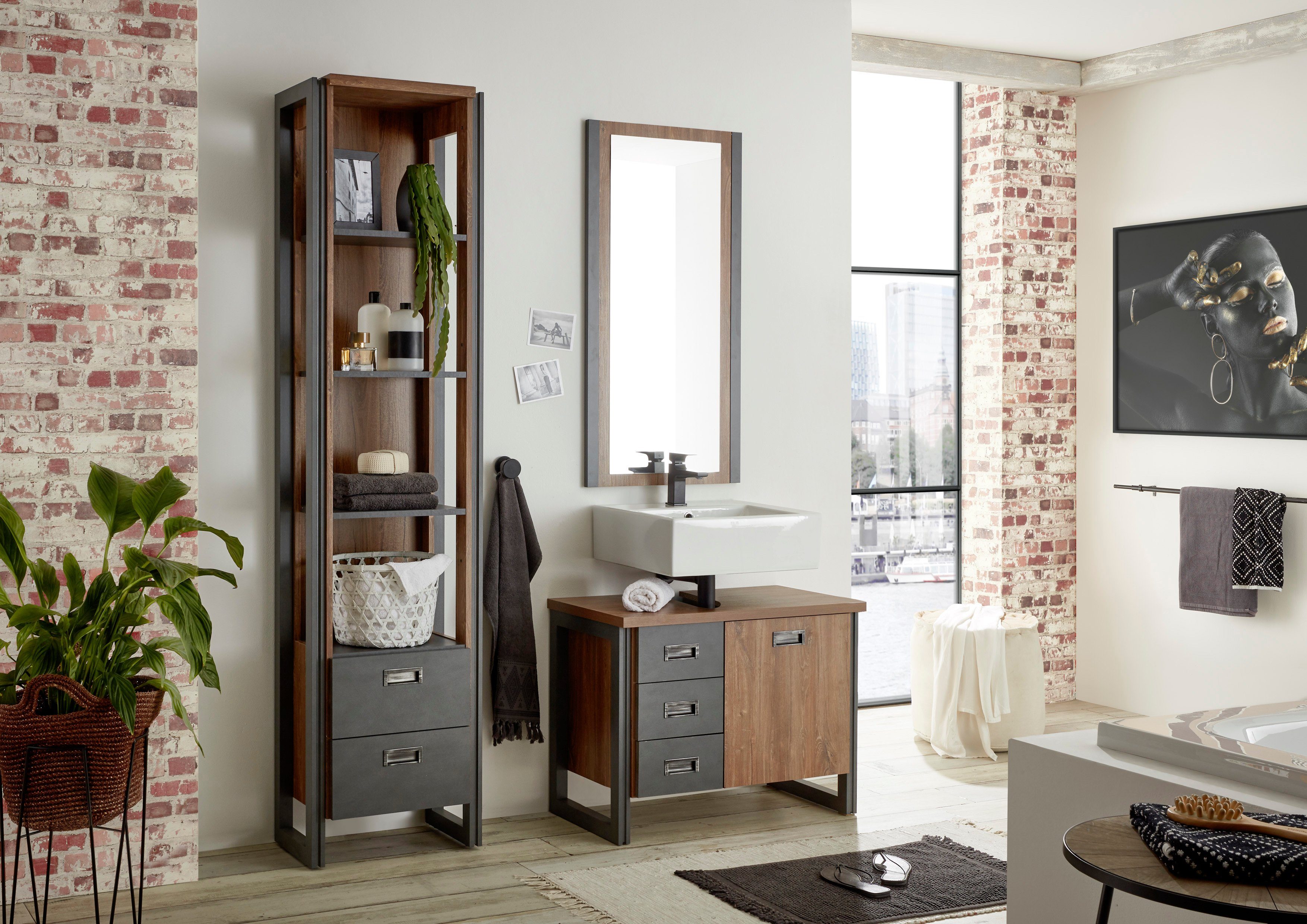 Home affaire Badkamerserie Detroit, badkamer in industriële stijl, 3-delig badkamer (set, 3-delig)