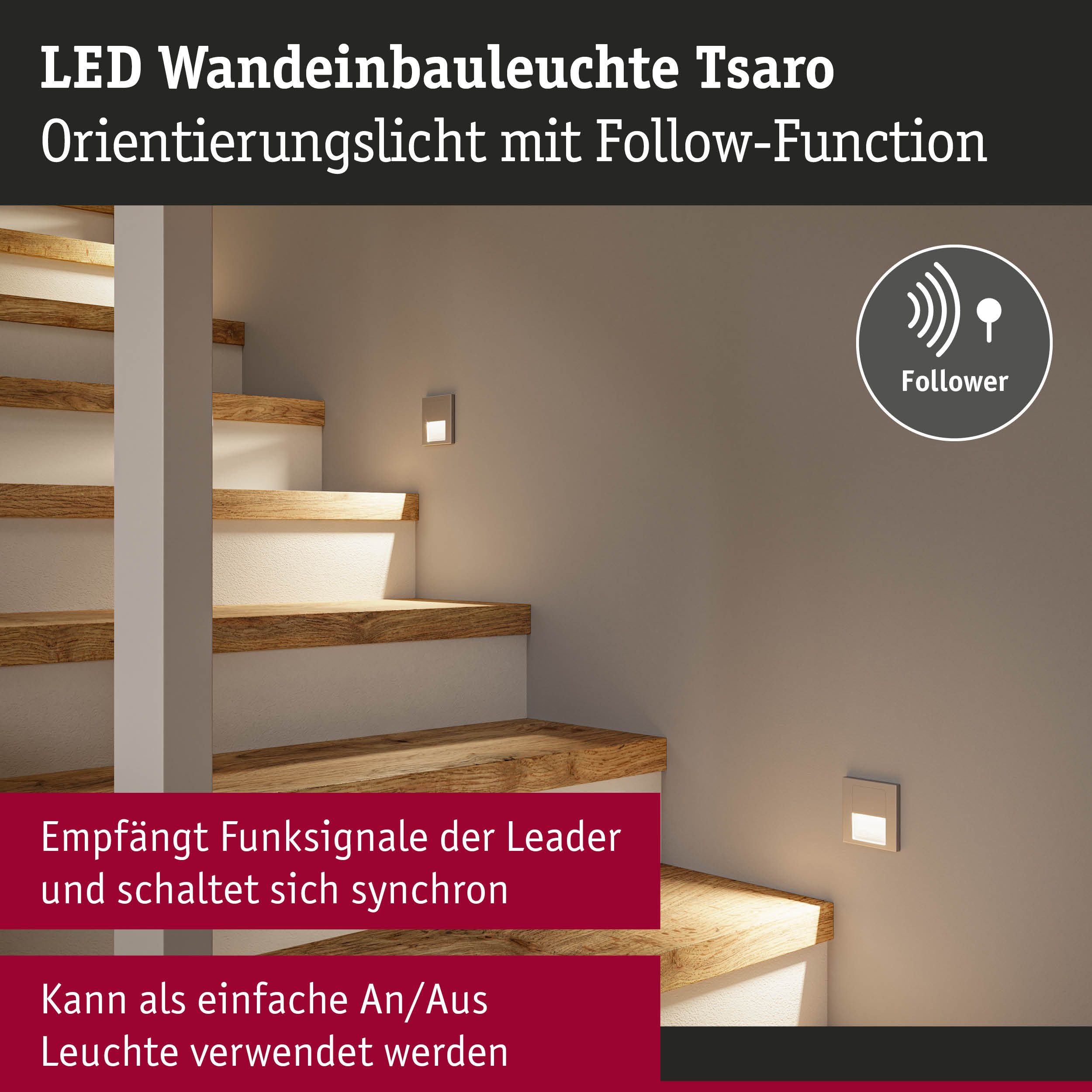 Paulmann Ledinbouwlamp LED wand inbouwlamp Tsaro vierkant 80x36mm