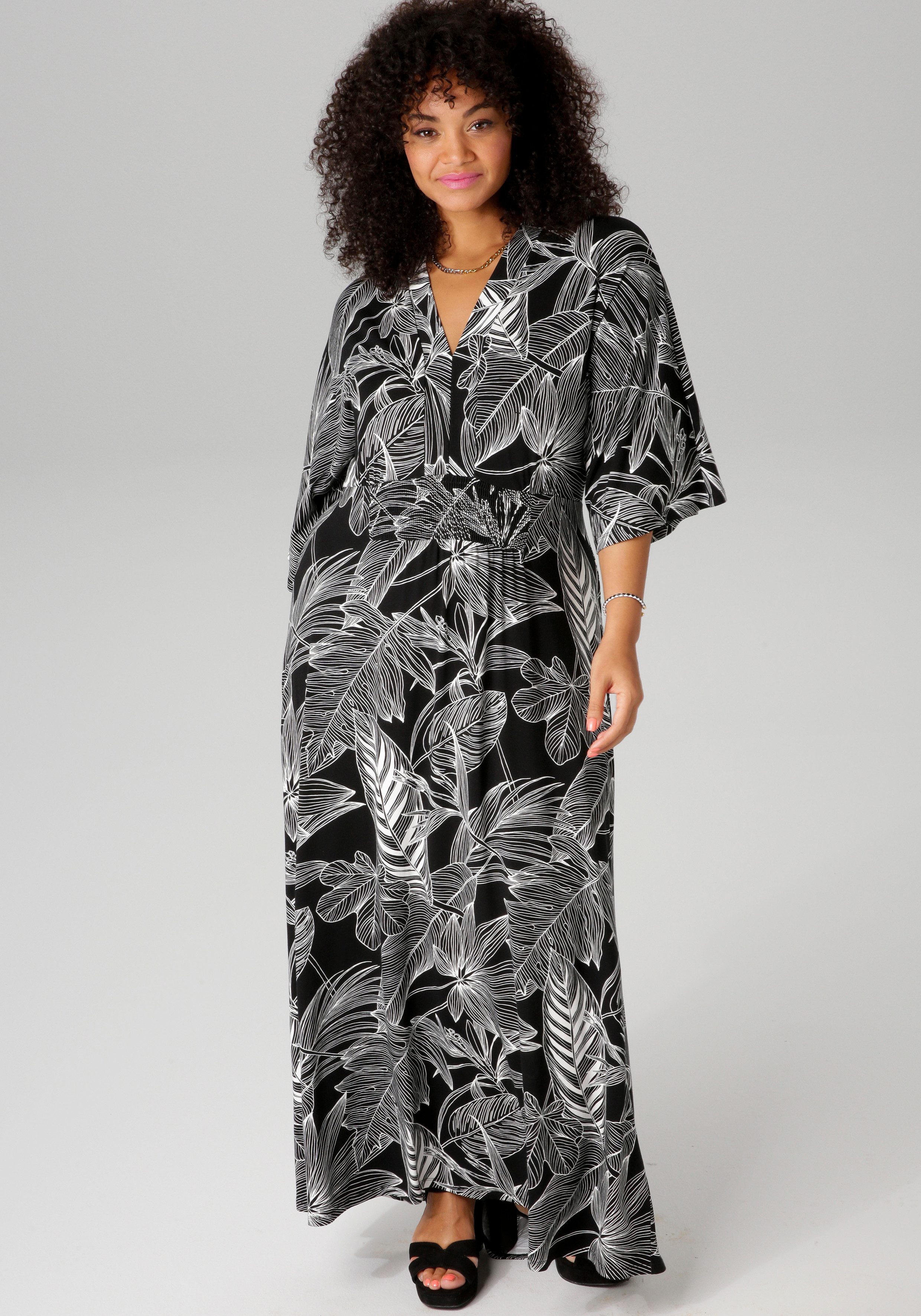Aniston PLUS Maxi-jurk met betoverende, grootschalige bladeren bedrukt - nieuwe collectie