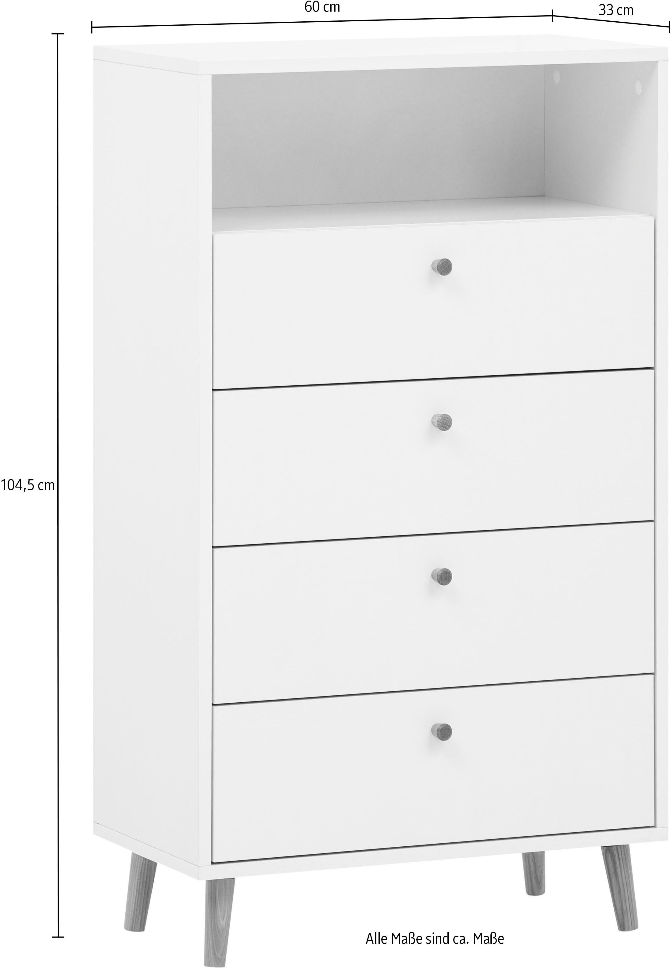 Schildmeyer Kast Bjarne, breedte 60 cm 4 lades, handgrepen en meubelpootjes van massief hout