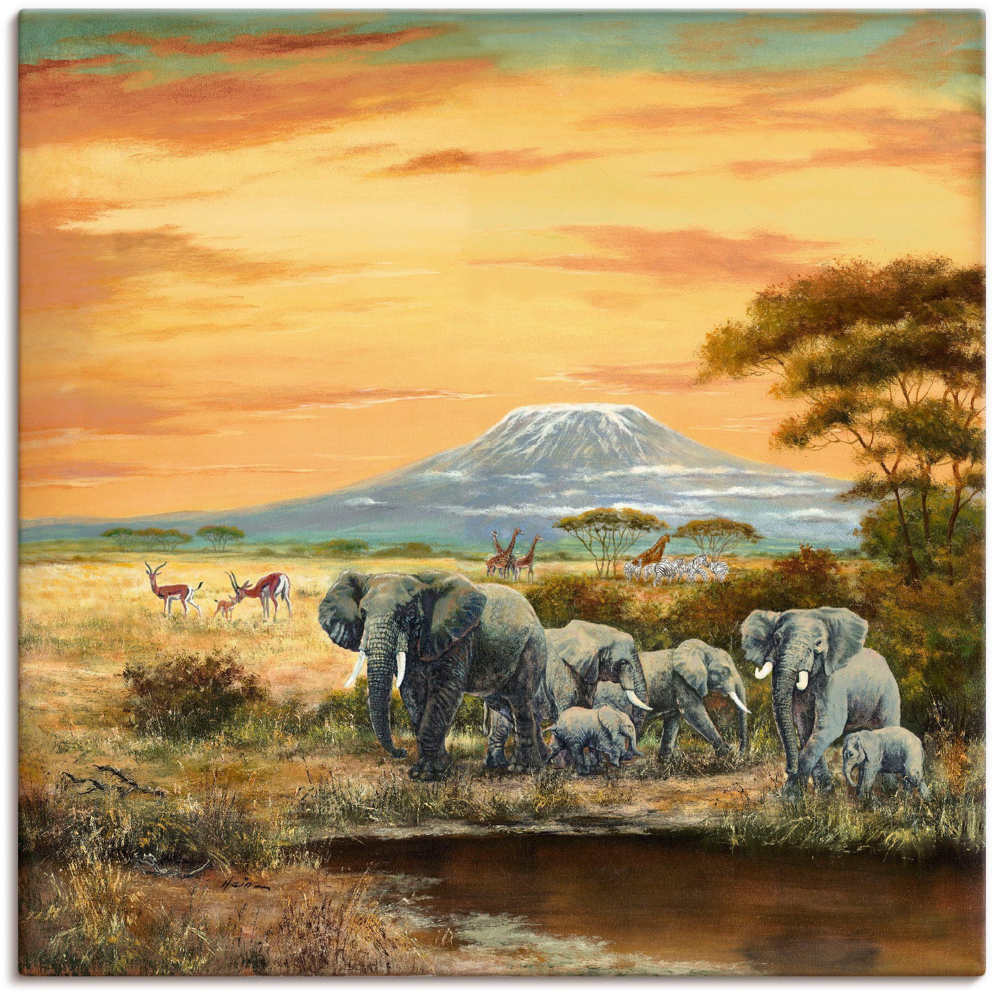 Artland Artprint Afrikaans landschap met olifanten in vele afmetingen & productsoorten - artprint van aluminium / artprint voor buiten, artprint op linnen, poster, muursticker / wa
