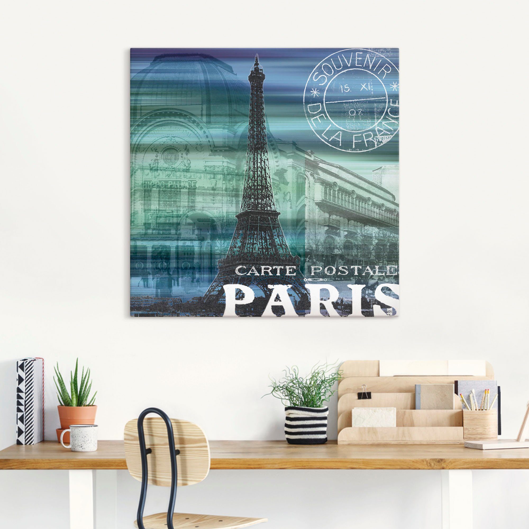 Artland Artprint op linnen Paris Collage - blauw gespannen op een spieraam