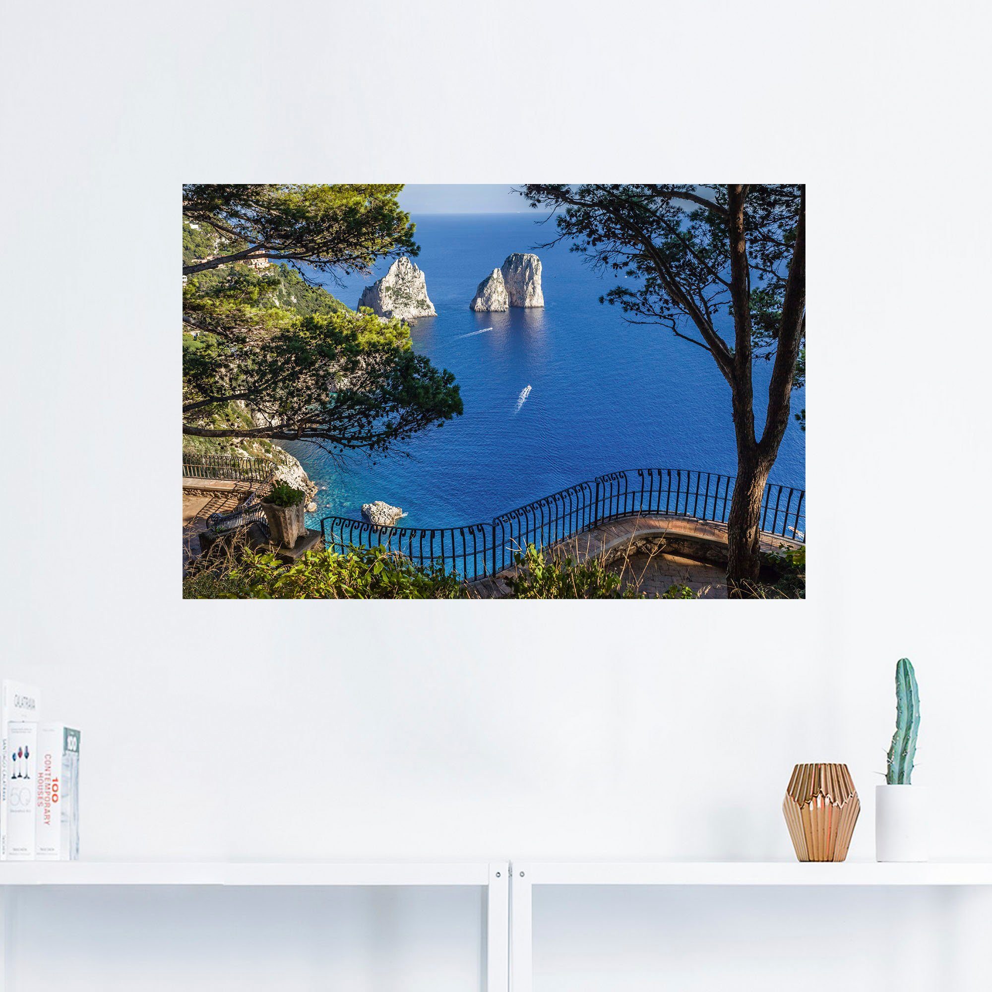 Artland Artprint Faraglione-rots op capri, Italië als artprint van aluminium, artprint voor buiten, artprint op linnen, poster, muursticker