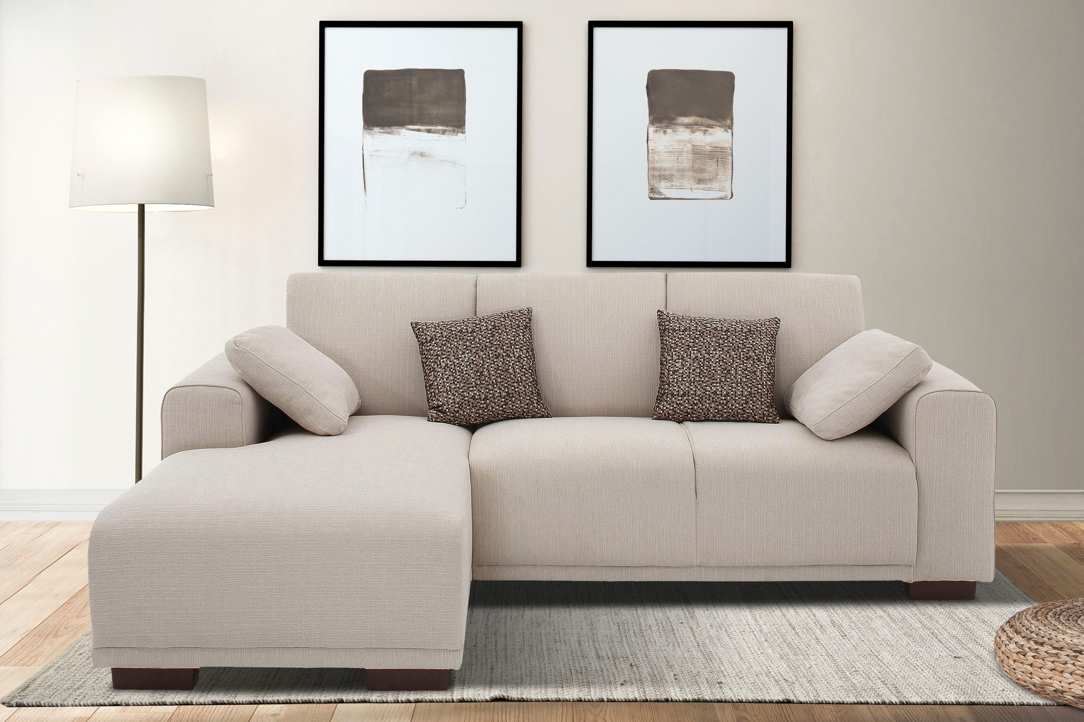 Home affaire Hoekbank BORNHOLM L-vorm met chaise longue, afmetingen B/D/H: 234/162/85 cm Recamiere links of rechts bestelbaar, golfvering, inclusief 2 kussens