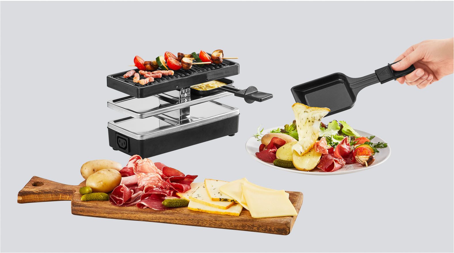 Tefal Raclette Plug&Share, mit Erweiterungsmöglichkeit, abnehmbares Kabel 2 pannetjes, grillplaat, afneembare kabels, re2308