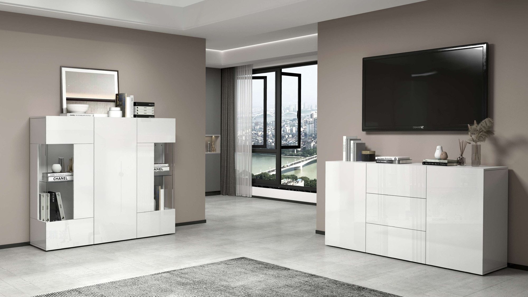 INOSIGN Dressoir Egypt, Ladekast, Kast, Buffet, greeploos 2 deuren, 3 lades, volledig hoogglans gelakt breedte 160