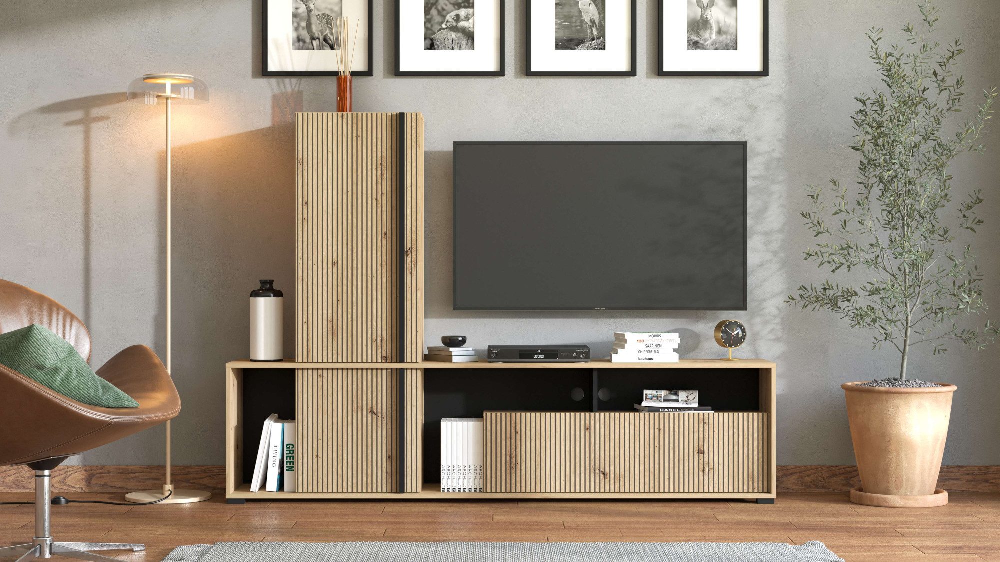 INOSIGN Wandmeubel Chania, 195 cm, incl. TV-meubel en Highboard Trendkleuren, met decoratieve...