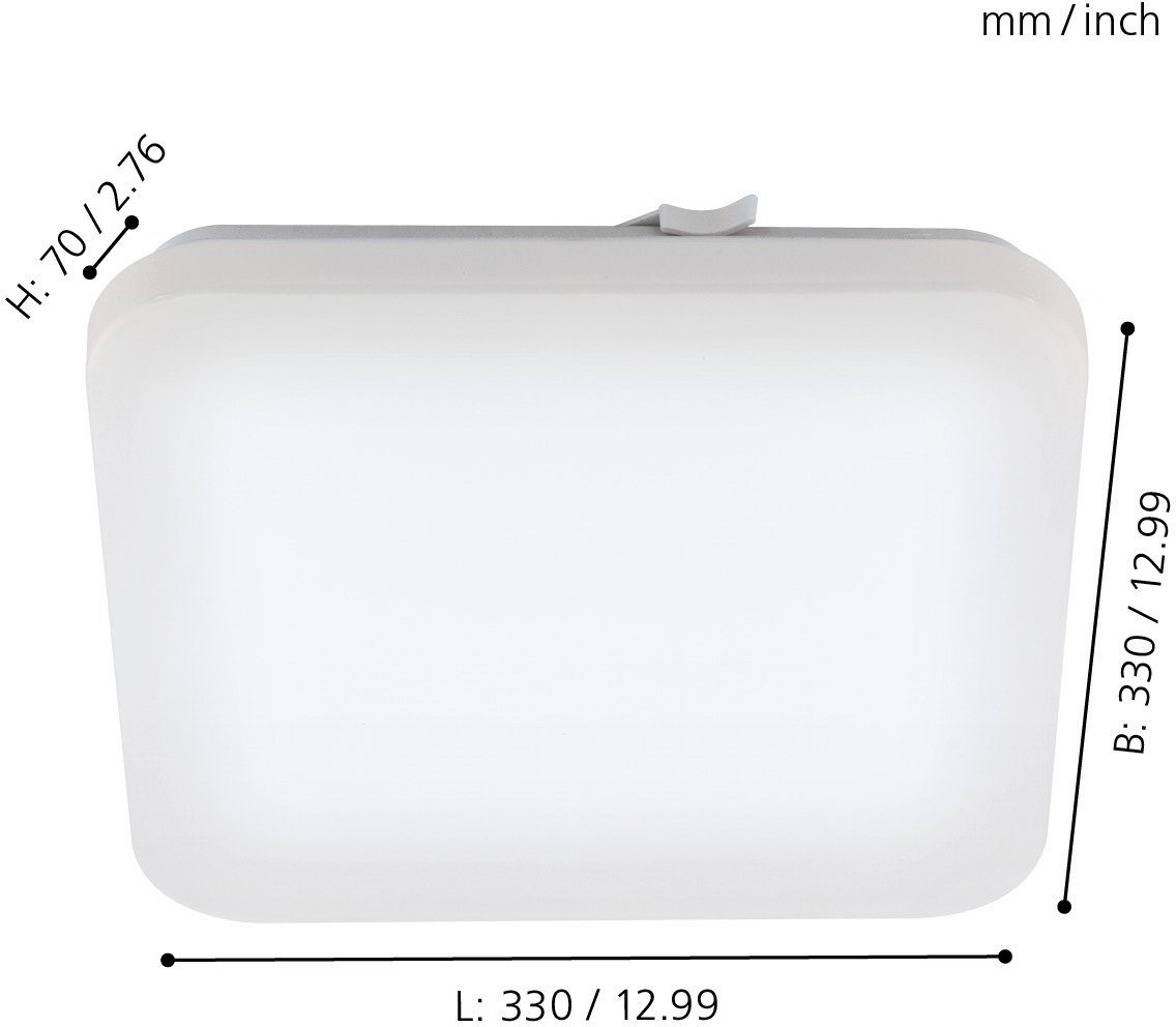EGLO Led-plafondlamp FRANIA Plafondlamp, lamp, staal, kunststof, wit, L: 33 cm, IP44 (1 stuk)