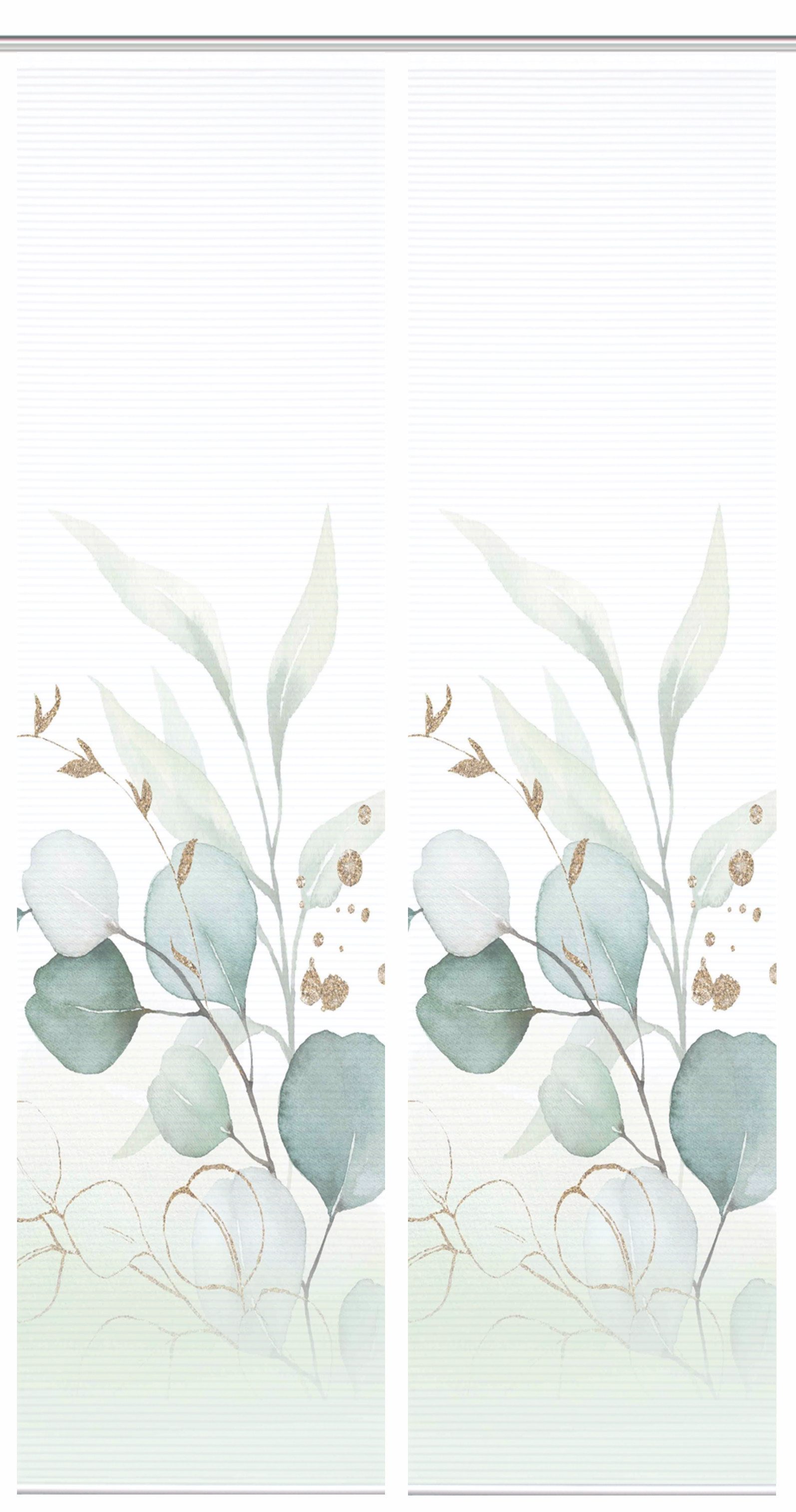 HOME in green Paneelgordijn ABANIO SET DIGITALE PRINT, BAMBOELOOK GERECYCLED (2 stuks)