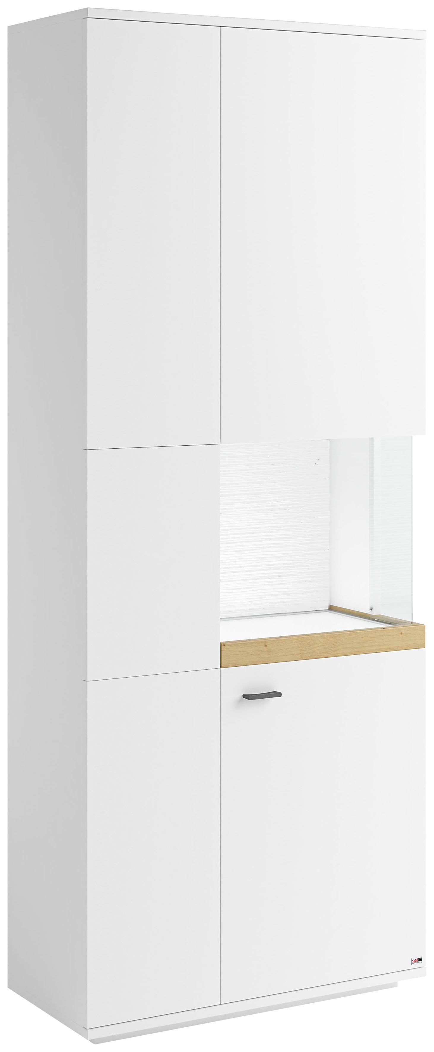 set one by Musterring Vitrinekast Lancaster Kleuren wit of grijs met eikenafwerking, met LED-verlichting