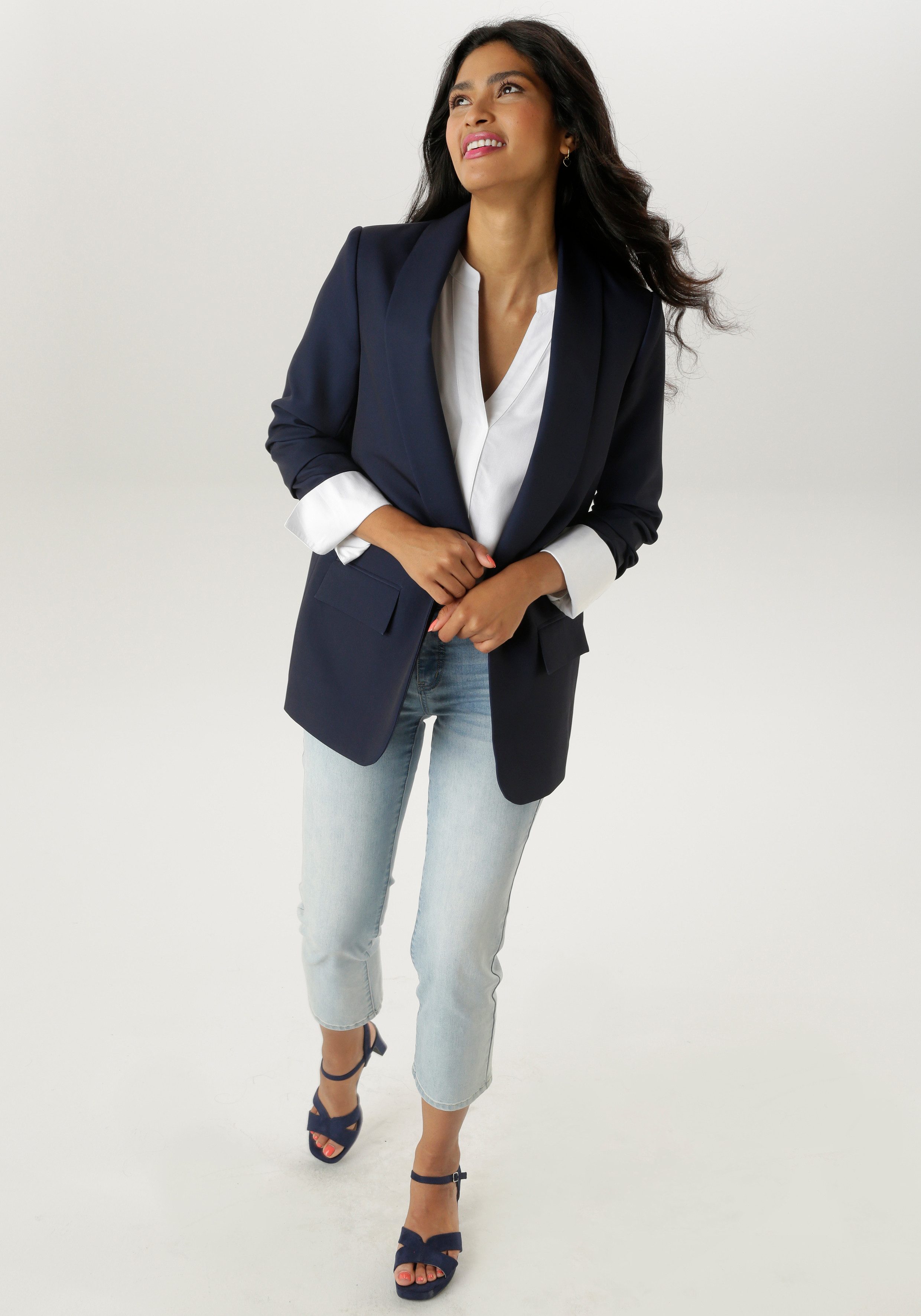 Aniston SELECTED Lange blazer met modieuze reverskraag en gerimpelde mouwen - nieuwe collectie