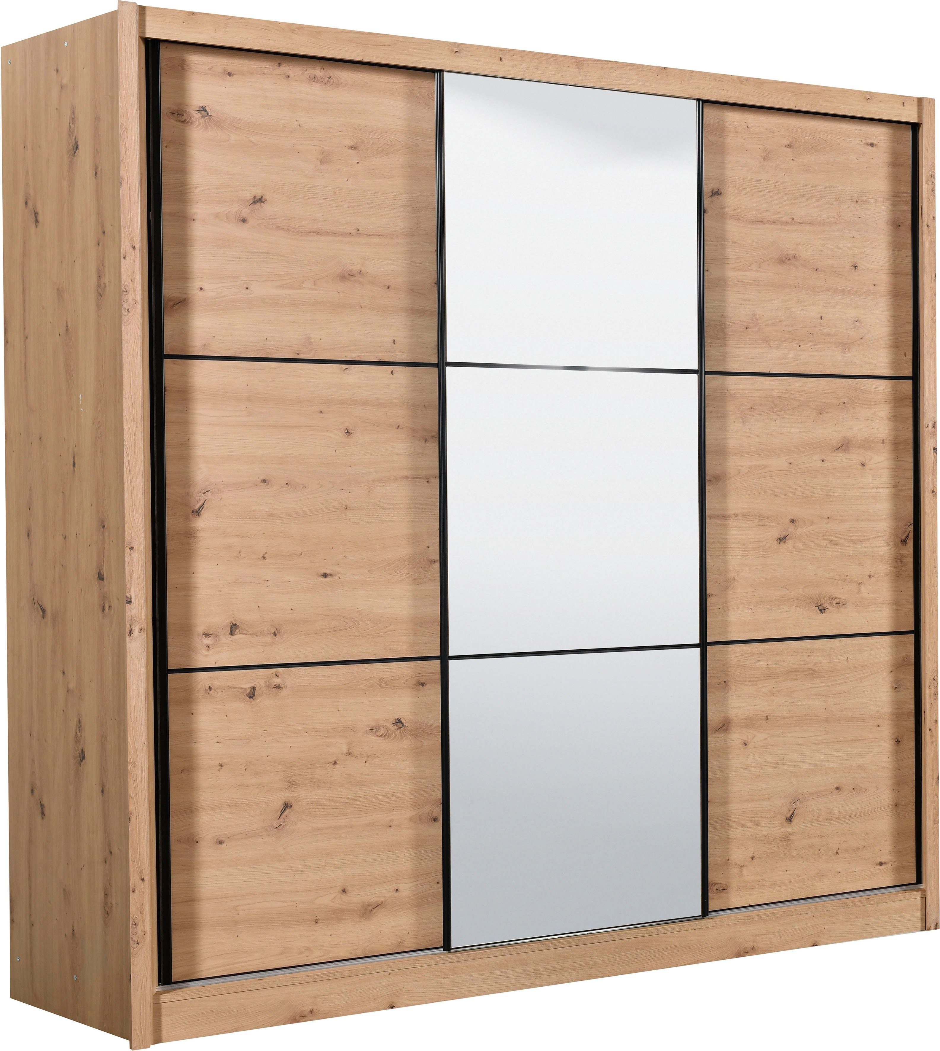 INOSIGN Zweefdeurkast Navara kledingkast met spiegel linnenkast garderobe met royale binnenuitrusting, fsc®-gecertificeerd, in 3 breedtes
