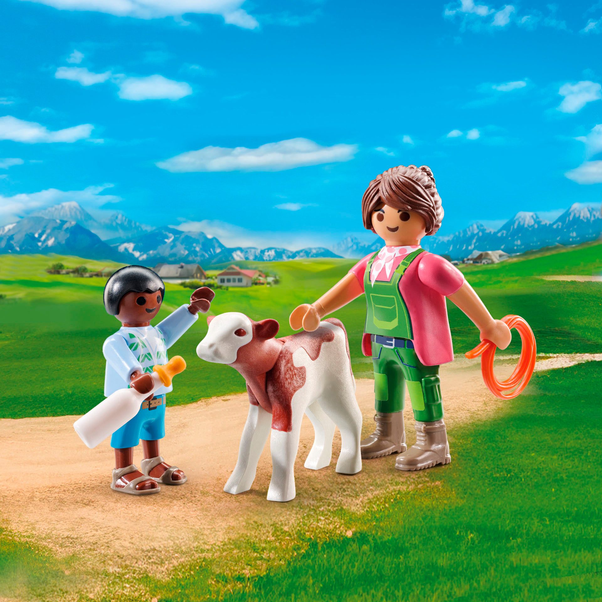 Playmobil® Constructie-speelset Bäuerin mit Kind und Kalb (71803), Playmobil DuoPack (5-delig)