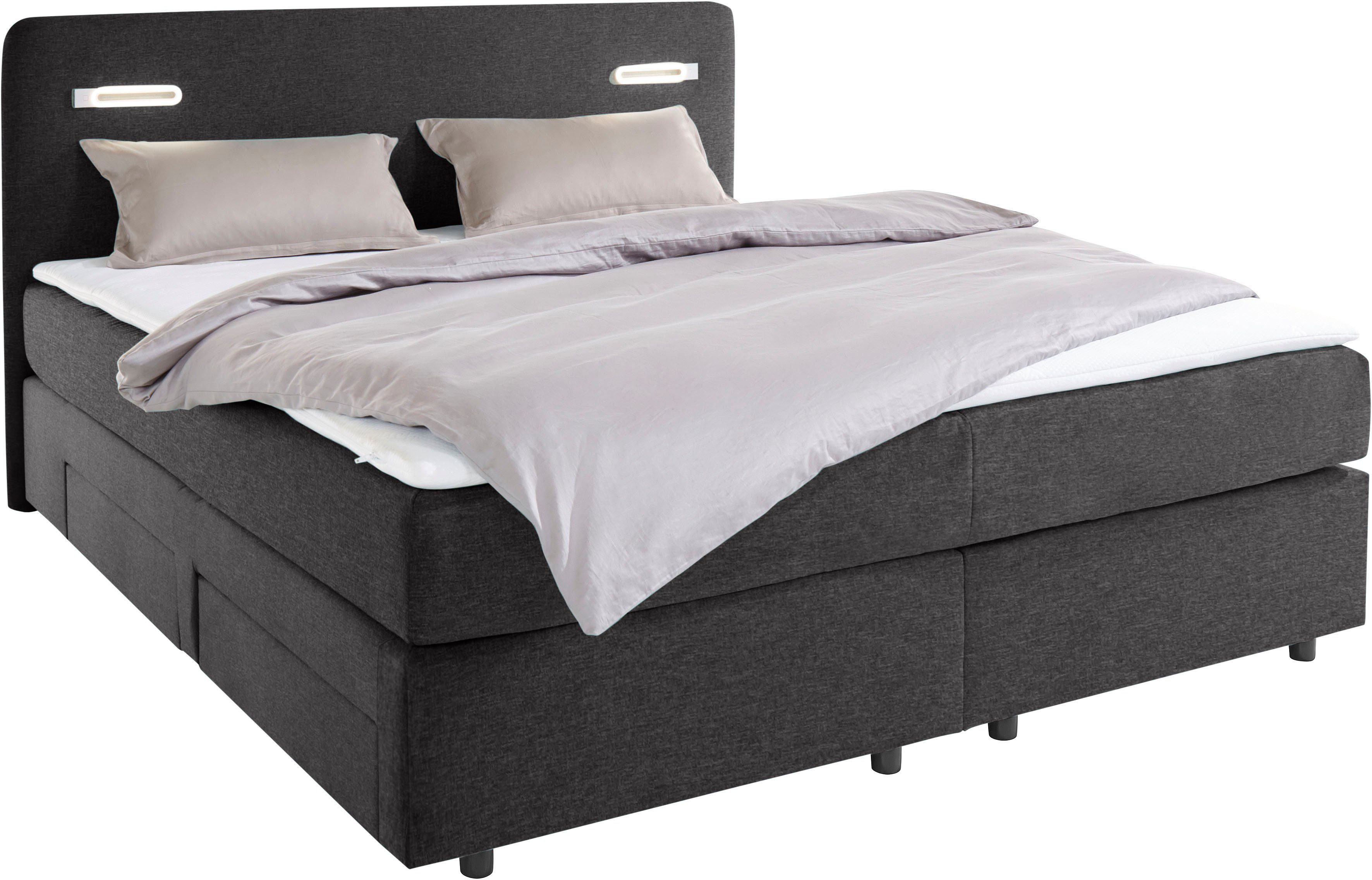 INOSIGN Boxspring Luan Laden, ledverlichting en topmatras, in breedte 120 cm en 180 cm