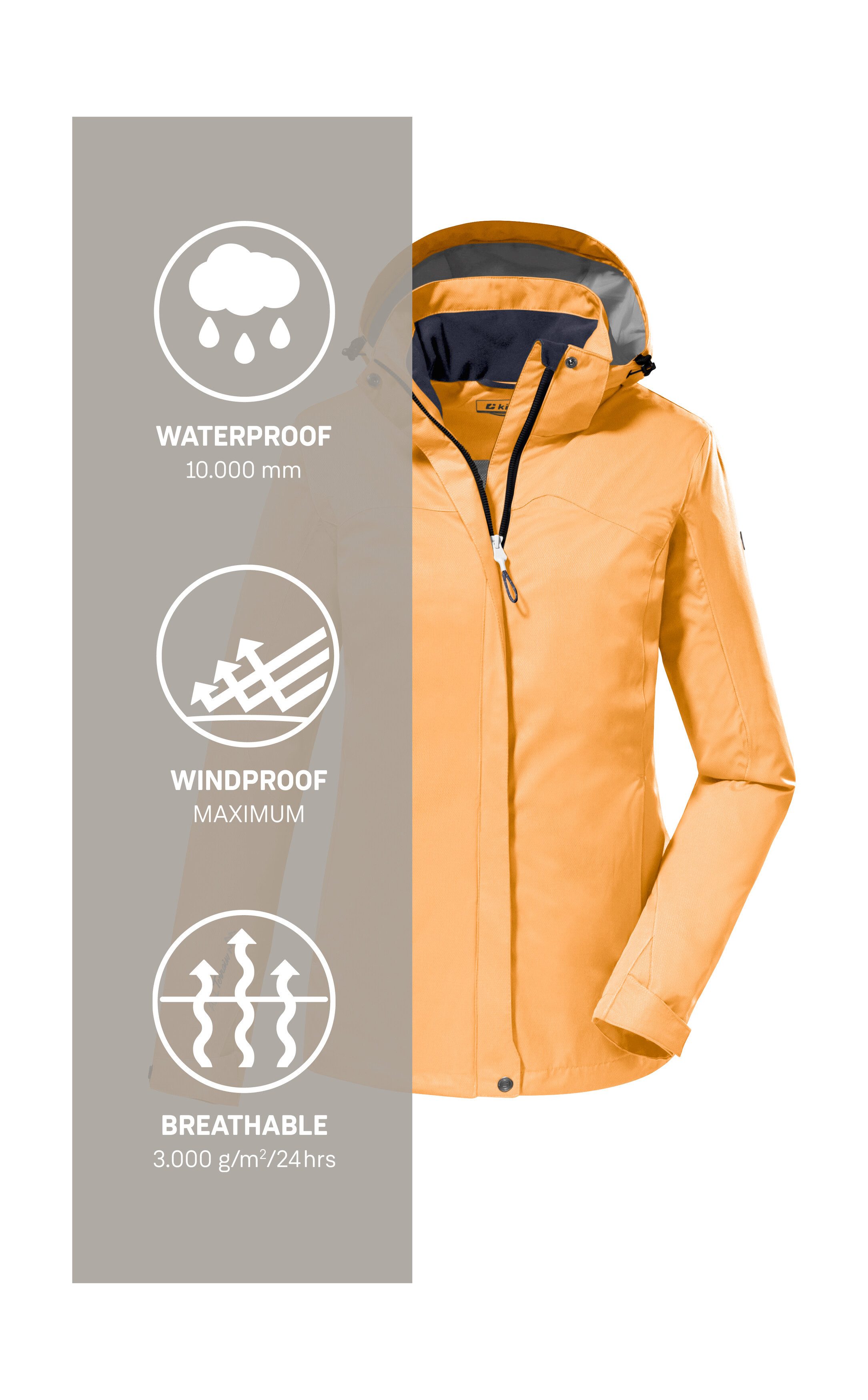 Killtec Outdoorjack KOS 133 WMN JCKT Water- en winddichte damesjack met afneembare capuchon, PFAS-vrij