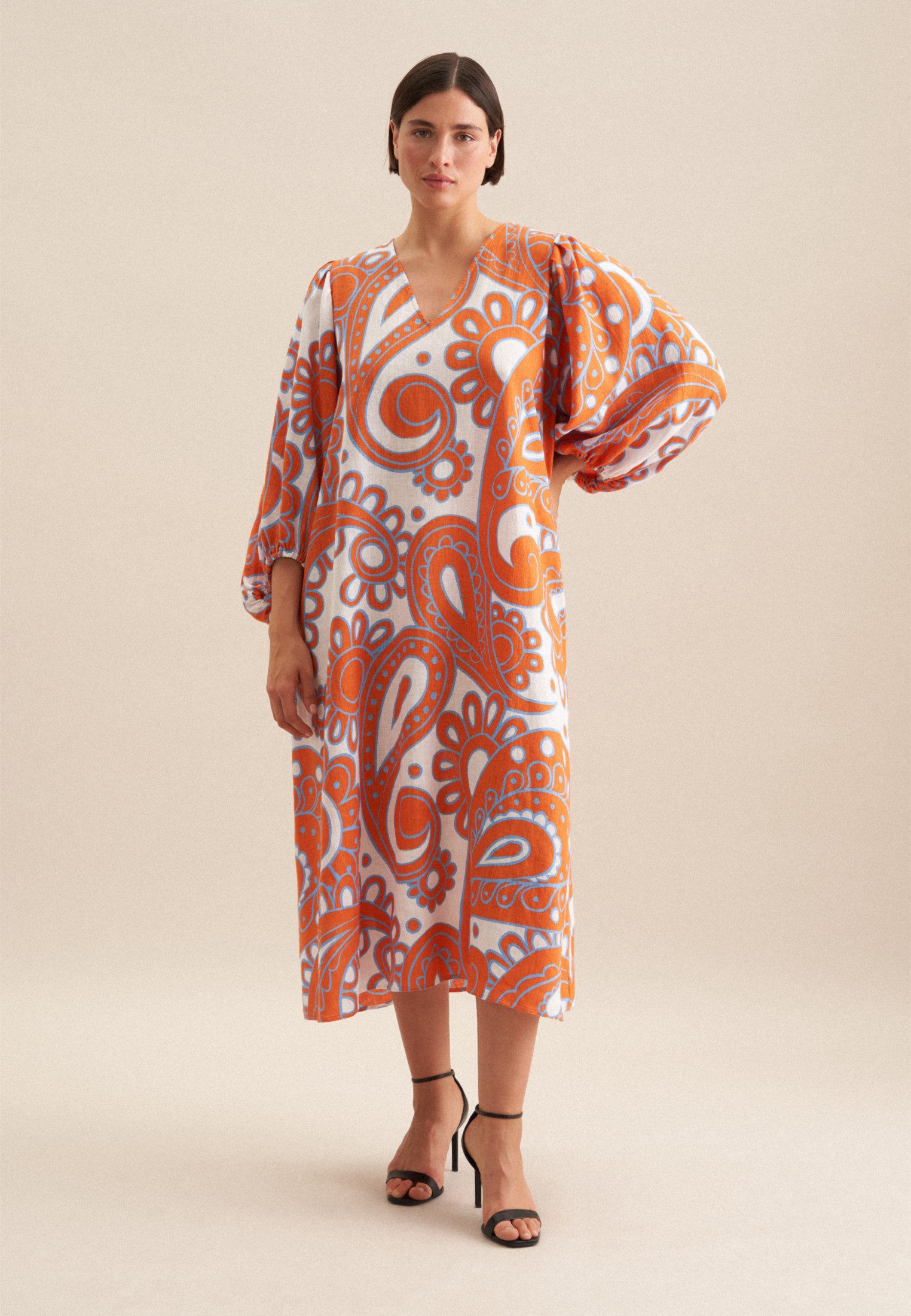 seidensticker Zomerjurk Zwarte roos 3/4-mouw v-hals paisley