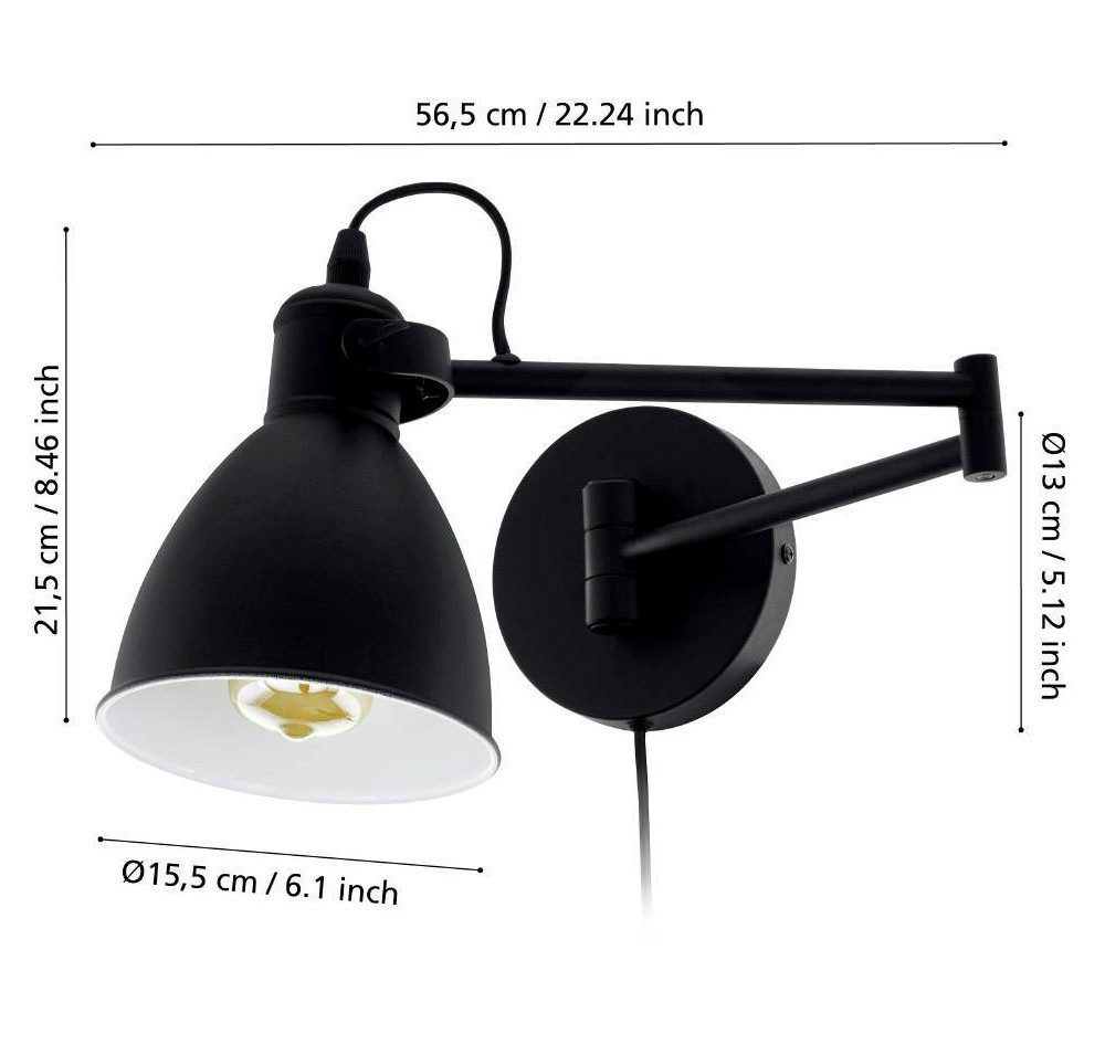 EGLO Wandlamp SAN PERI Wandlamp van metaal in zwart, lamp met schakelaar, E27 fitting (1 stuk)