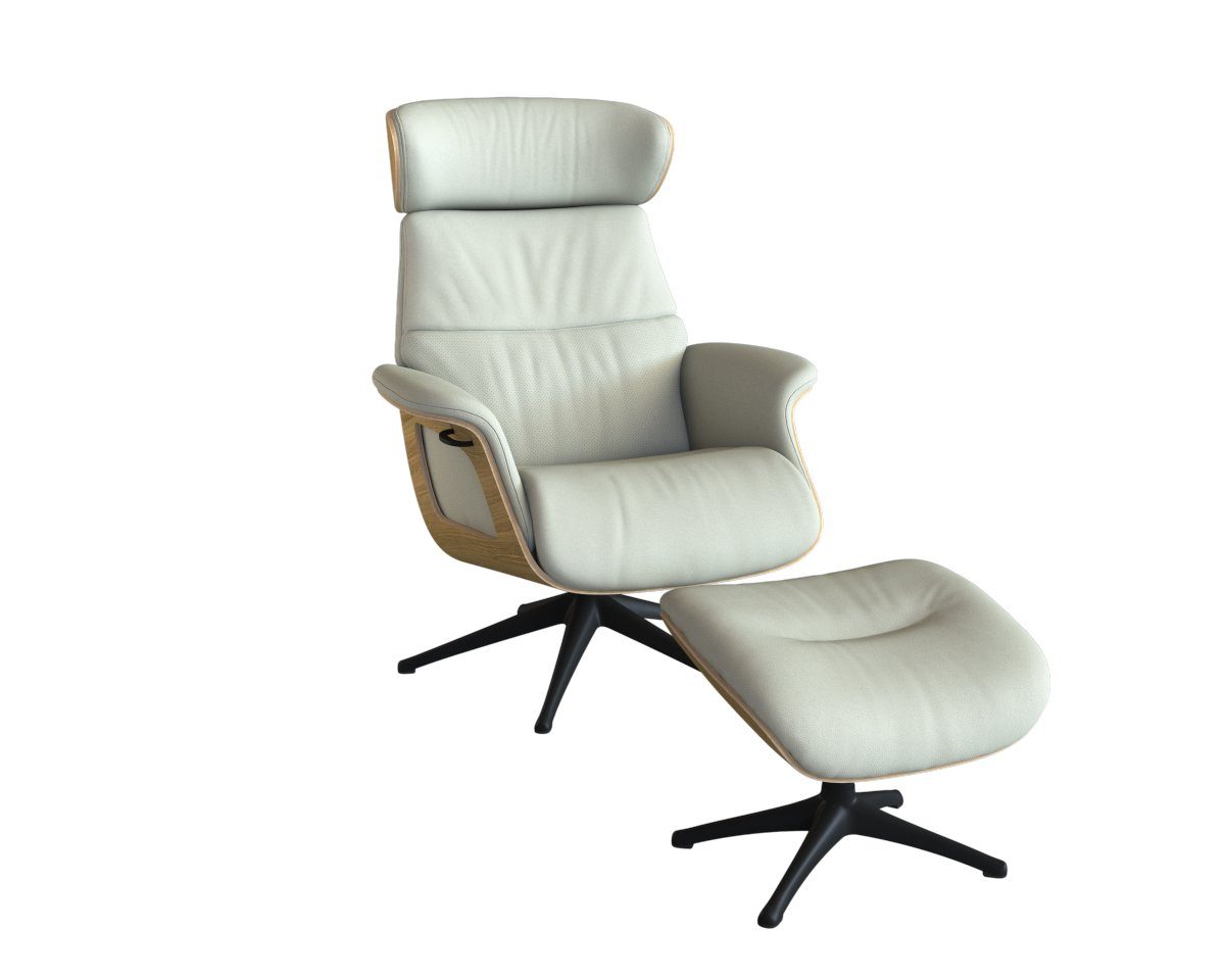 FLEXLUX Relaxfauteuil Clement relaxstoel, gestoffeerde stoel, ligstoel, TV-stoel, Rug- & hoofdsteunverstelling, draaibaar, armleuning eik, zwart voet