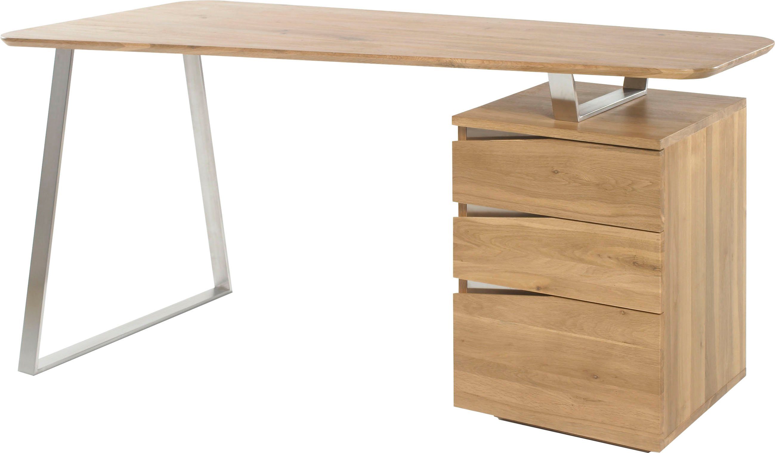 MCA furniture Bureau Tori Noesteiken massief hout geolied, met 3 laden, breedte 150 cm