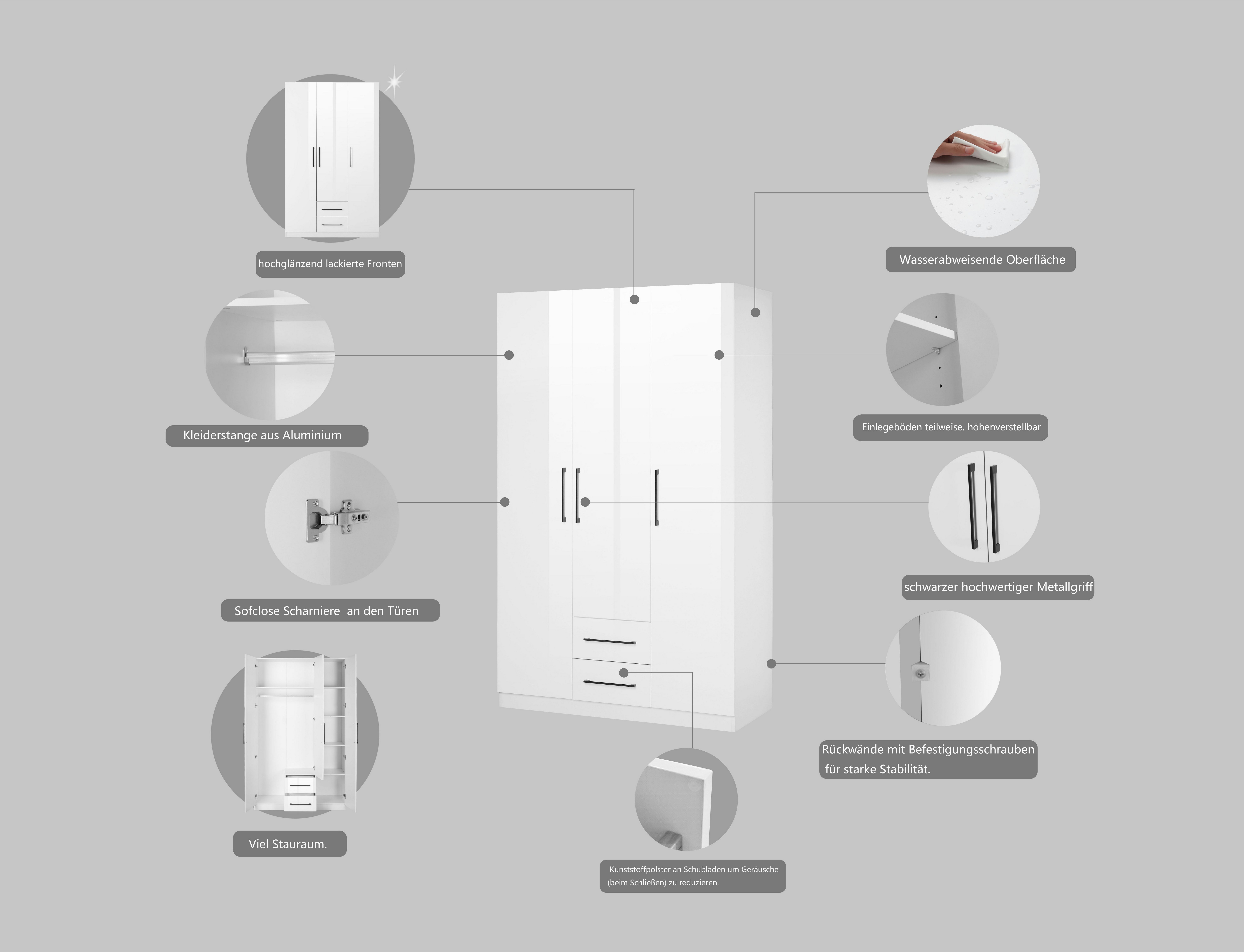 INOSIGN Kledingkast Sylt slaapkamerkast garderobe kast bestseller hoogglans Draai-deur kast met perfecte binneninrichting, breedte 120 cm