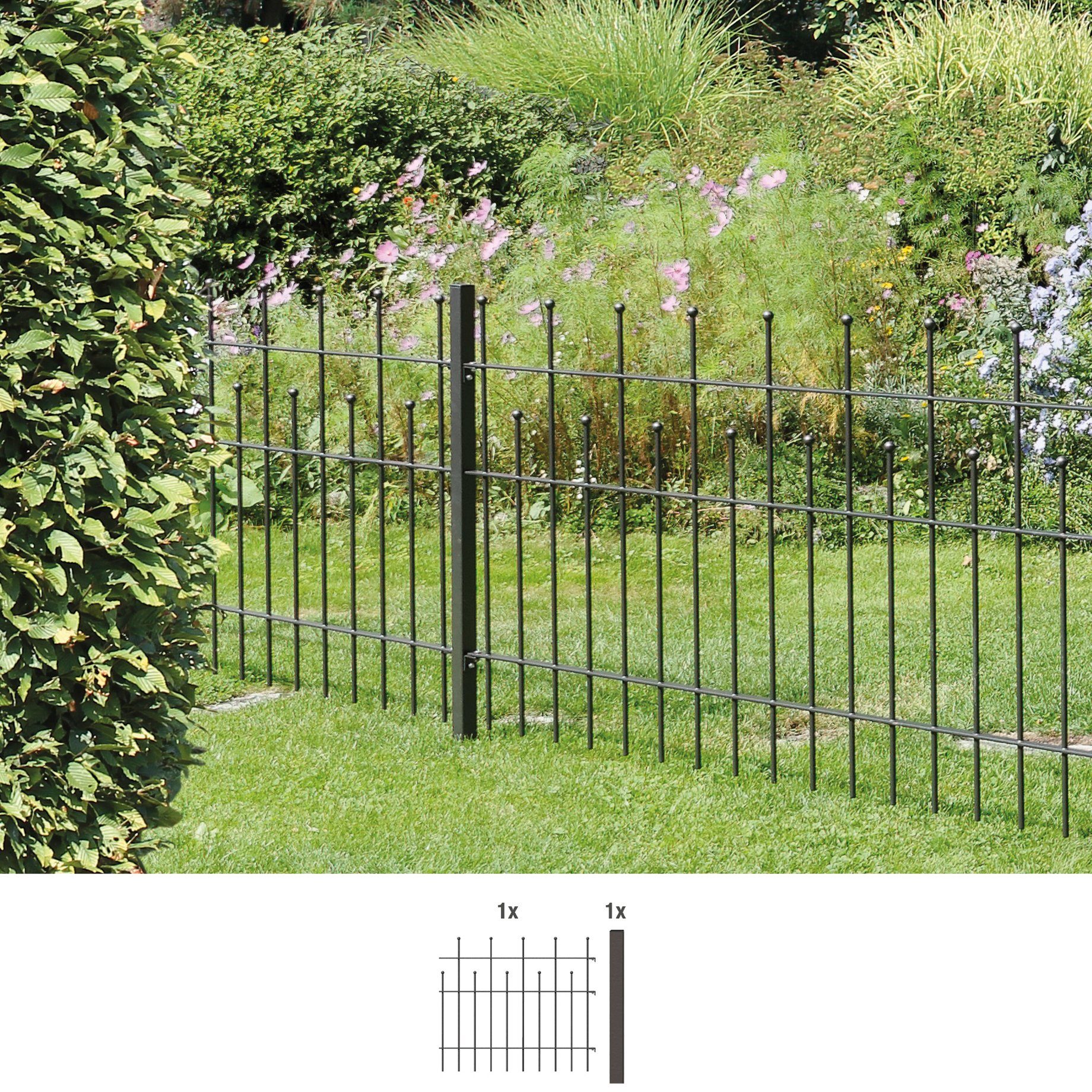 GAH Alberts Metalen hek Uitbreidingsset Madrid Hoogte: 49,5, 73,5 en 98,5 cm, breedte: 200 cm, om in beton te verankeren