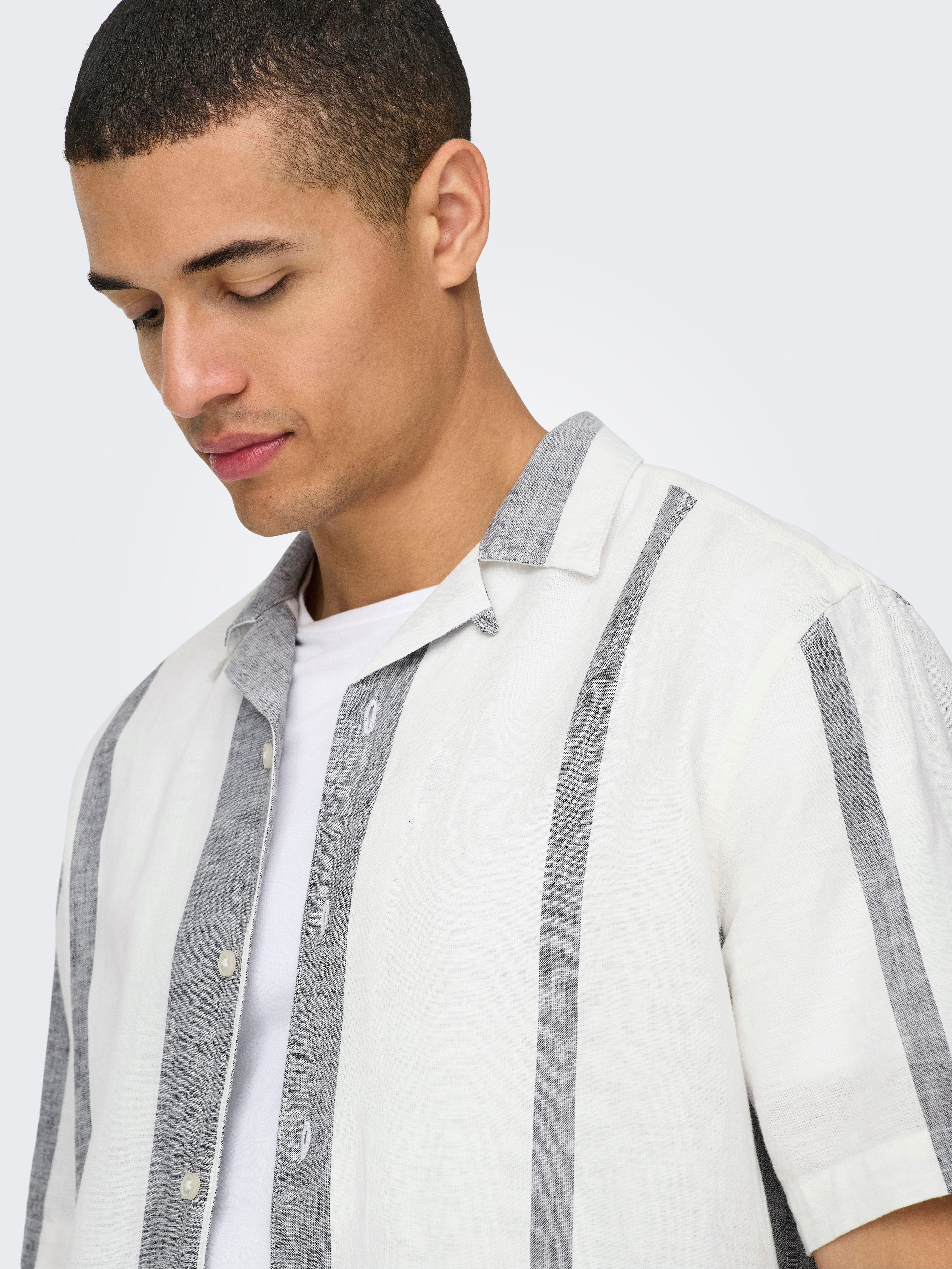 ONLY & SONS Overhemd met korte mouwen ONSCAIDEN SS STRIPE LINEN RESORT NOOS