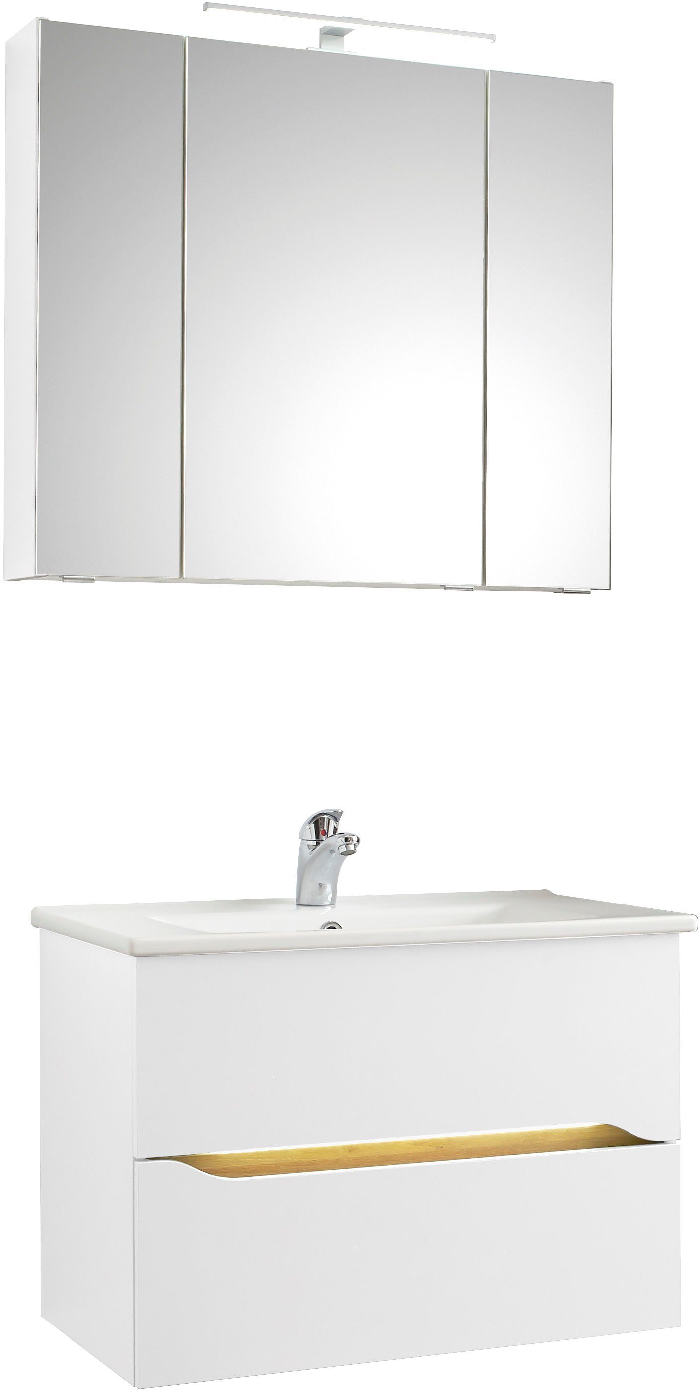 Saphir Badkamerserie Quickset 2-delig, keramische wastafel met LED-spiegelkast (4-delig) badmeubelsets wit