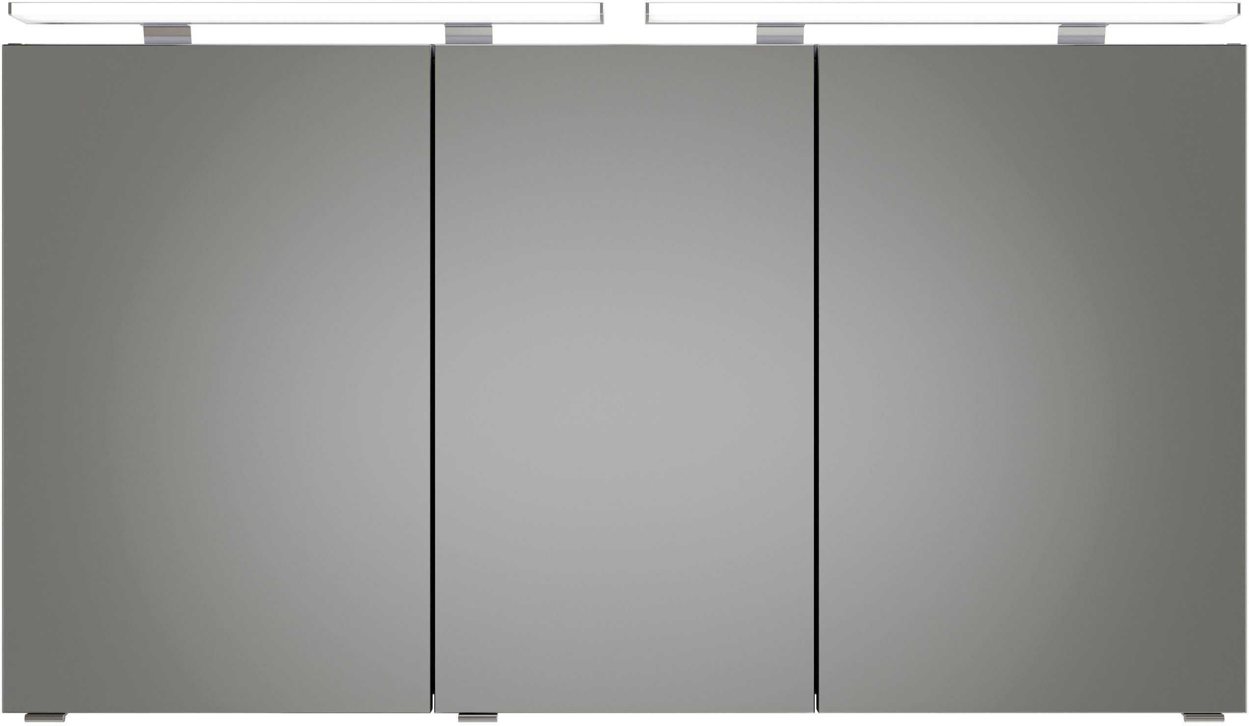 Saphir Badkamerserie Serie 6025 2-delig, mineraalmarmeren wastafel met led-spiegelkast Wastafelmeubel 132 cm breed, 4 laden, 2 spiegeldeuren, incl. deurdemper (2-delig)