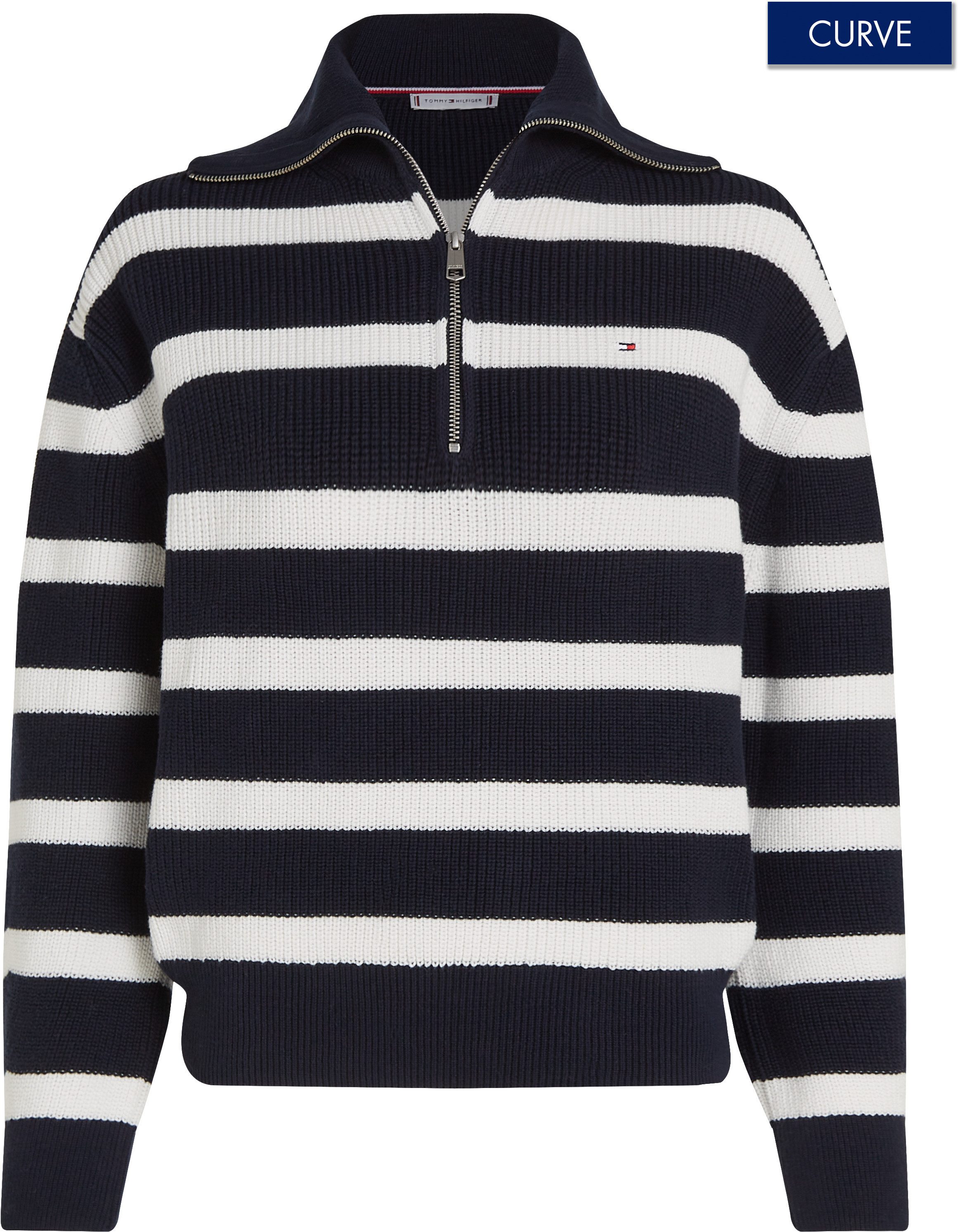 Tommy Hilfiger Curve Schipperstrui CRV CO CARDI STITCH 1/2 ZIP SWT in grote maten, 100% katoen, korte rits