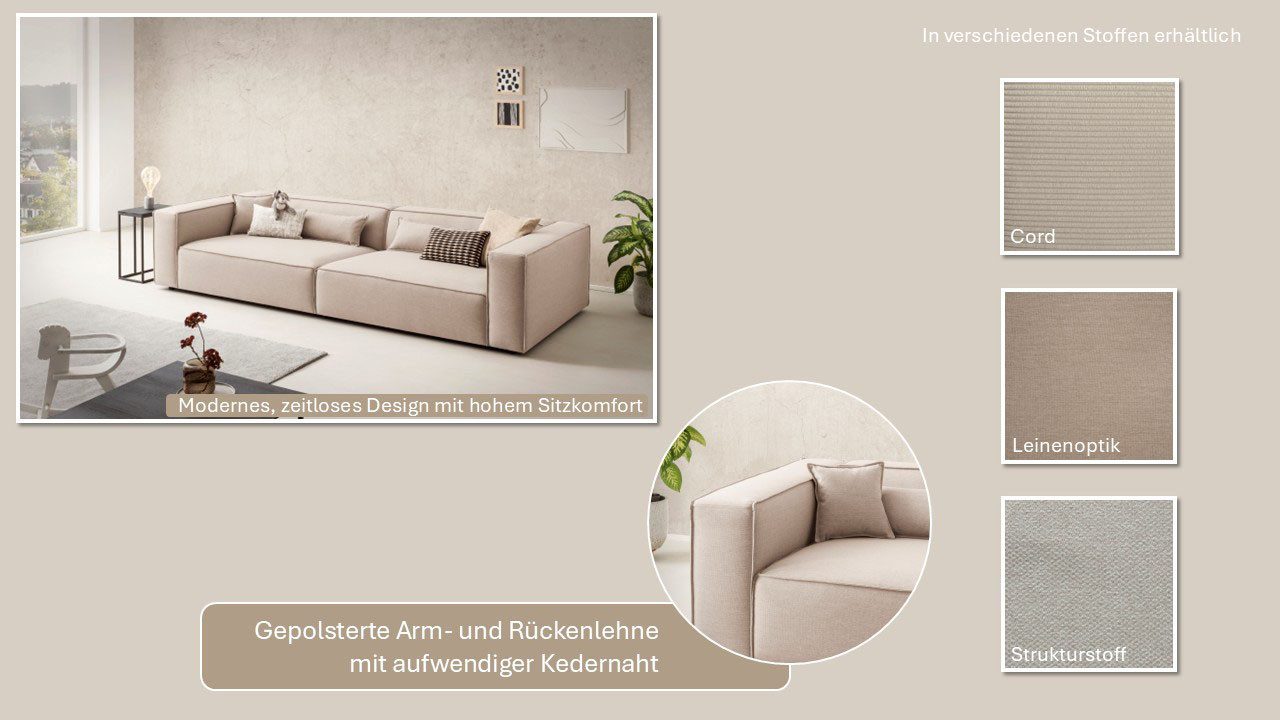 LeGer Home by Lena Gercke 3-zitsbank PIARA, XXL sofa met biesnaad, Big-sofa in cord of linnenlook