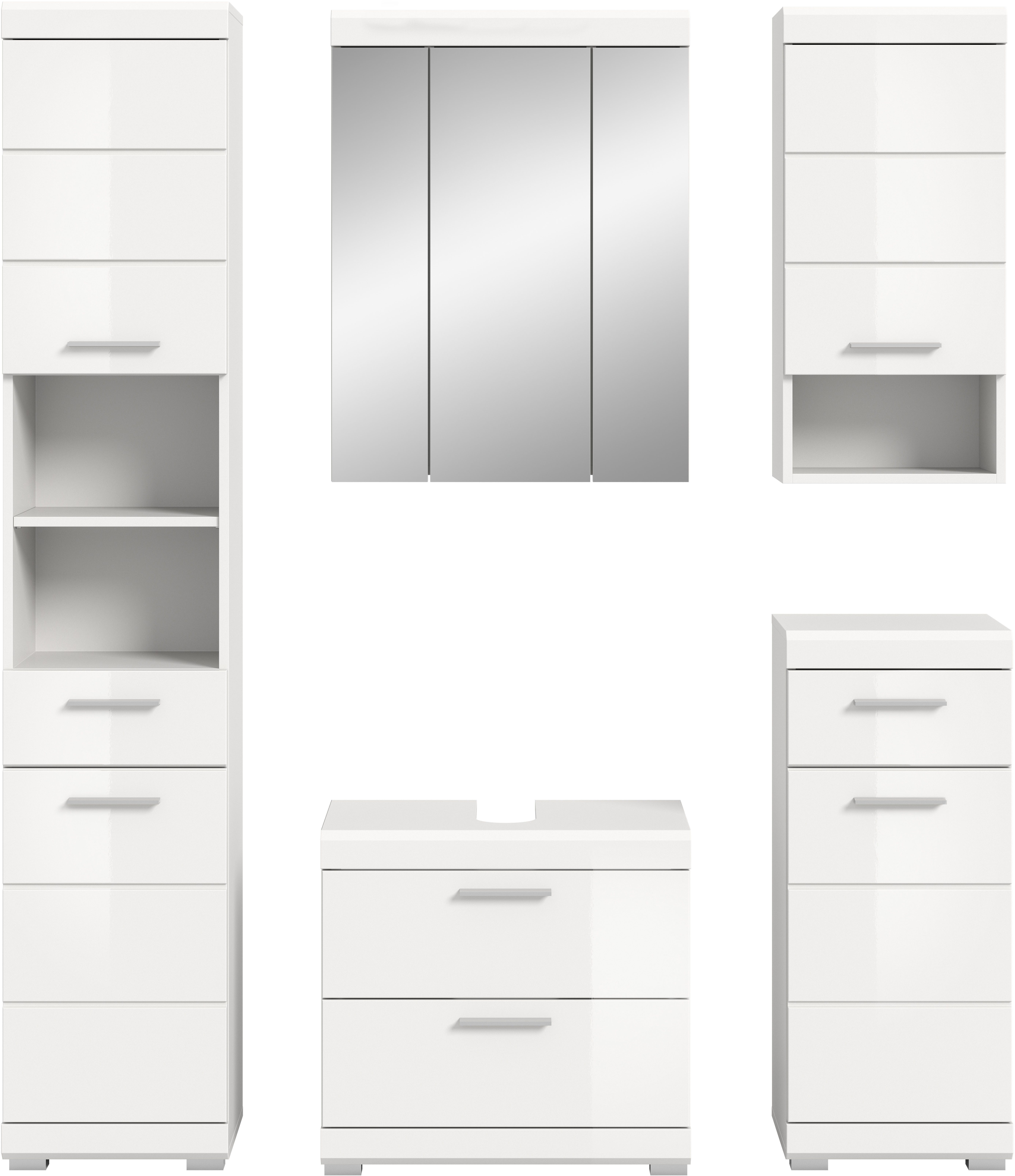 INOSIGN Badkamerserie Siena, 5-delig, bestaande uit: Hoge kast, WBU, spiegelkast, onderkast, hangkast (set, 5-delig)
