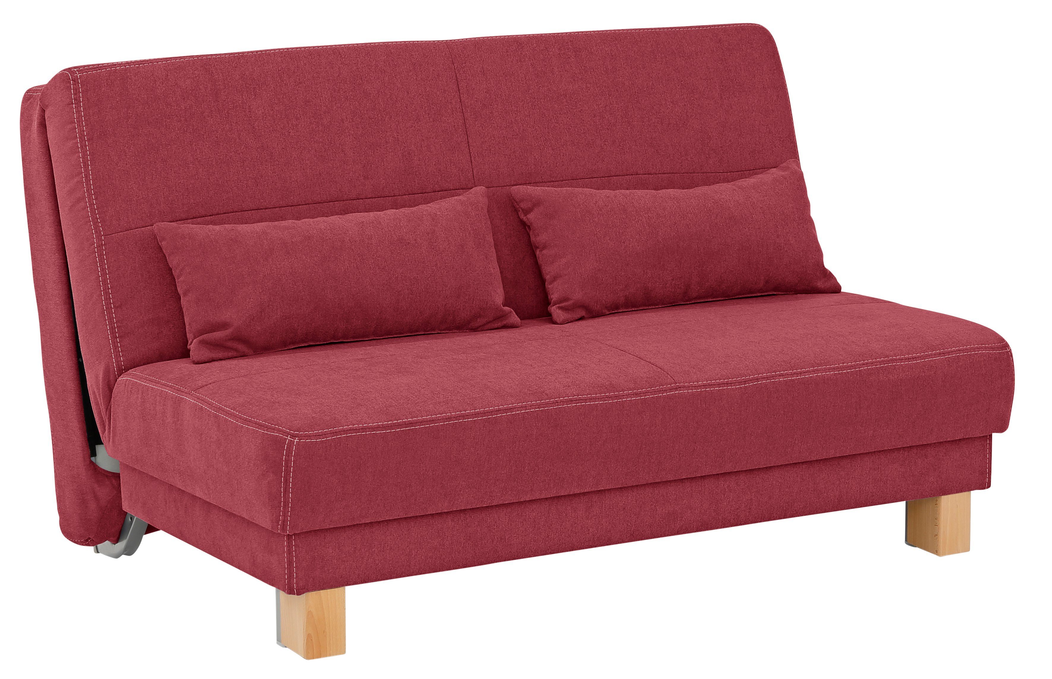 Home affaire Slaapbank GINA van bank naar bed met één handbeweging, in 4 breedten, lendenkussen rood, slaapbanken, 140 cm x 195 cm
