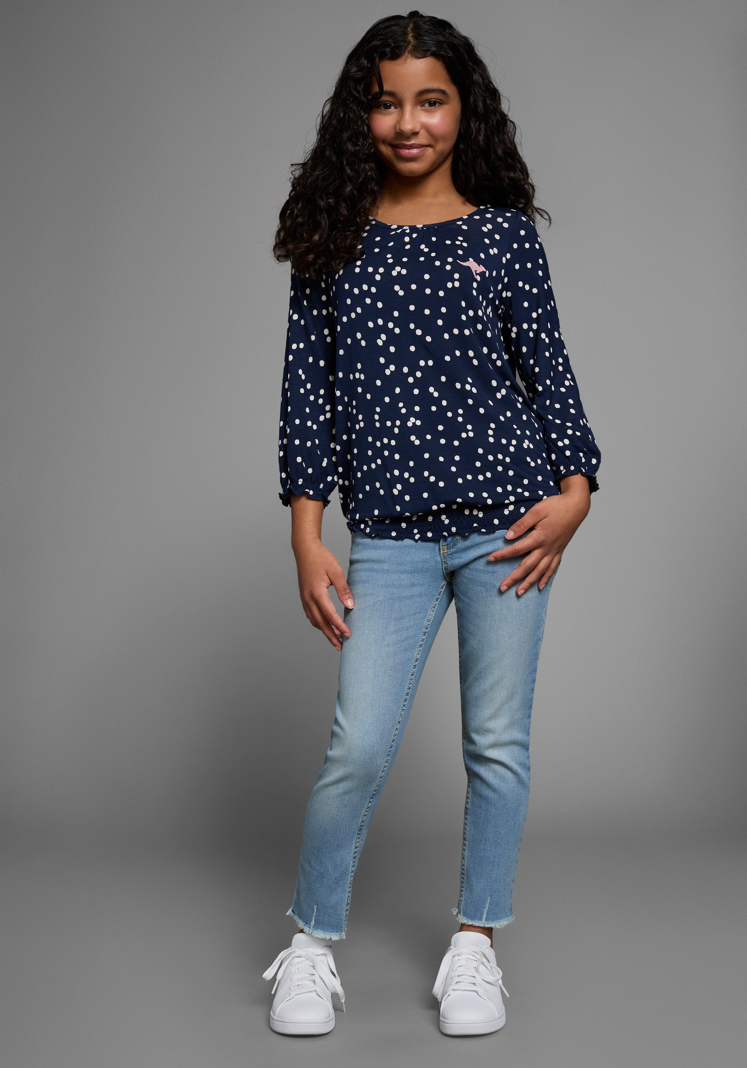 KangaROOS Shirt met lange mouwen Viscose shirt with 3/4 sleeves wijde pasvorm, gestippeld ontwerp, ronde hals