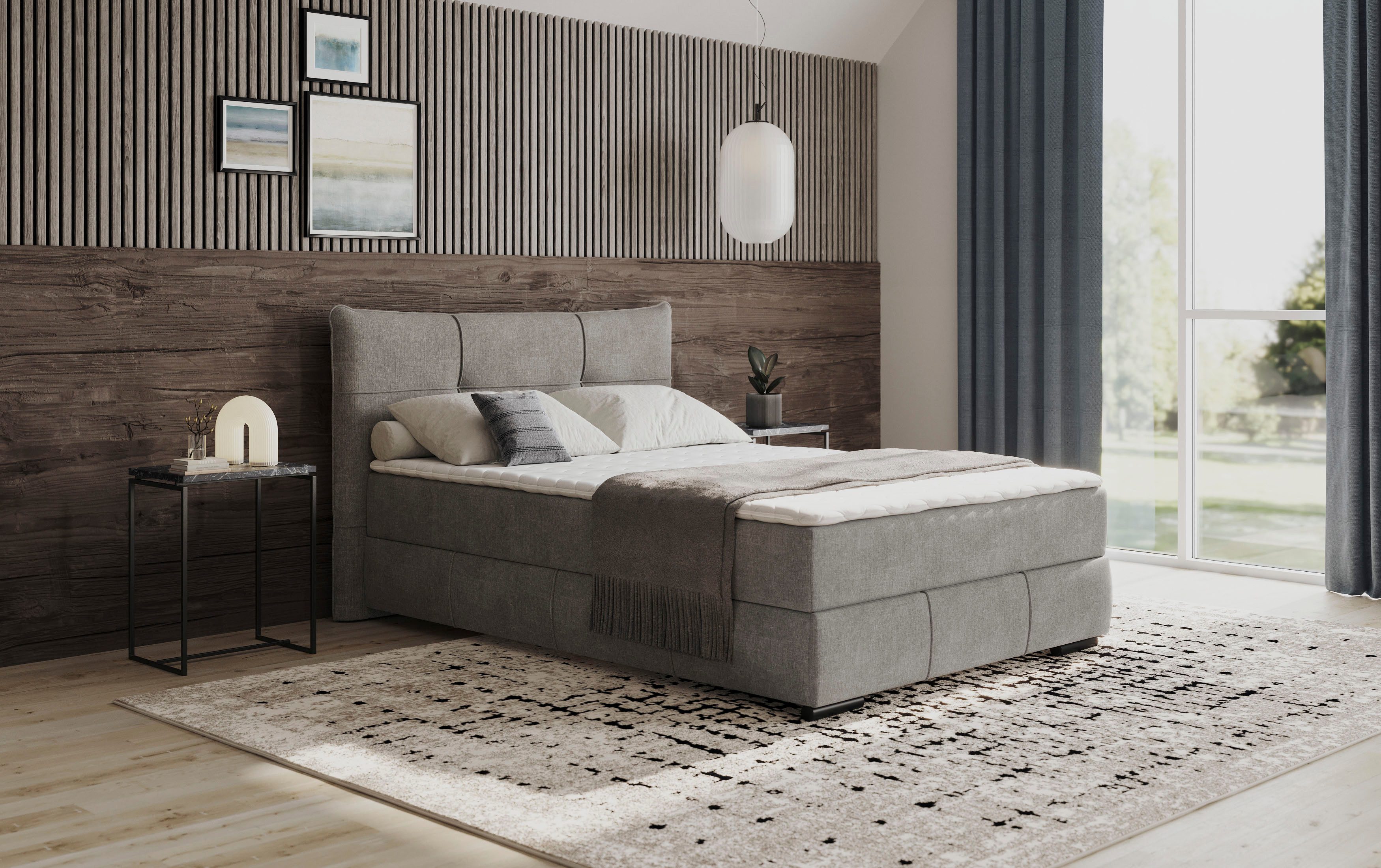 Mr. Couch Boxspring Brewdley met bedkist, incl. matras Topmatras en sierkussen, in verschillende hardheden beschikbaar boxsprings grijs