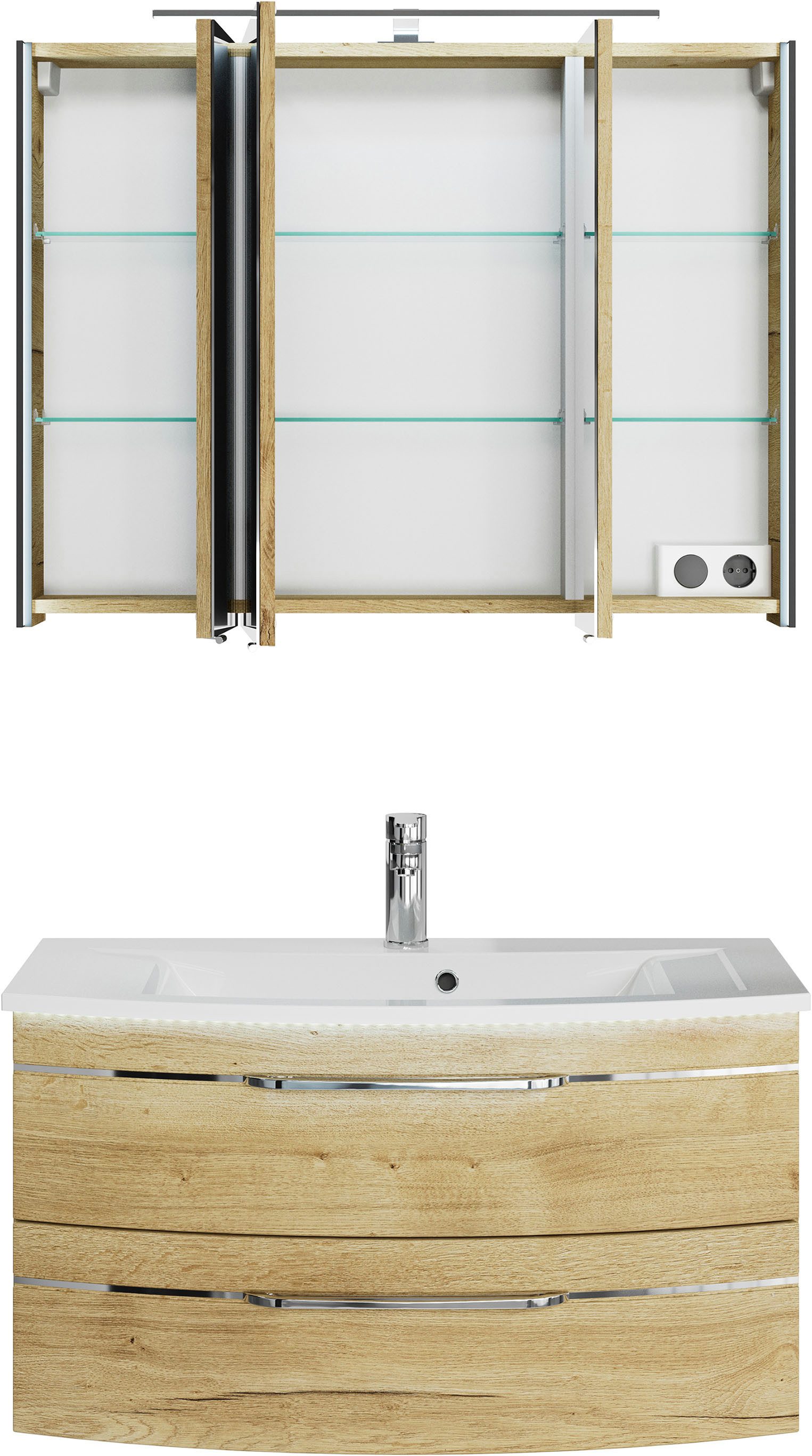 Saphir Badmeubelset Serie 7045 2-delig, mineraalmarmeren wastafel met led-spiegelkast (set, 2 stuks)