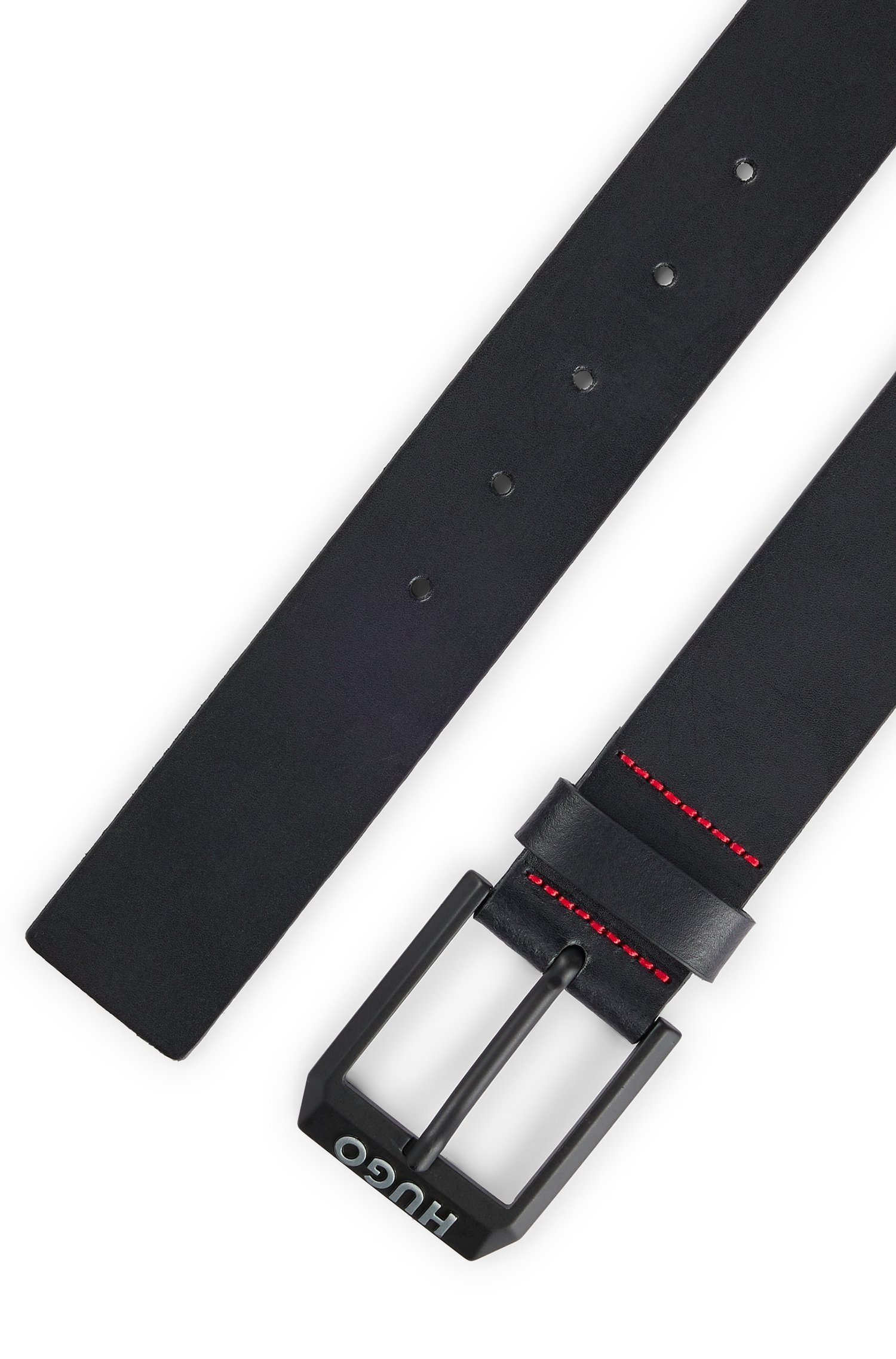 HUGO Leren riem Gelio-B_Sz40 HUGO merkembleem, rode treknaad