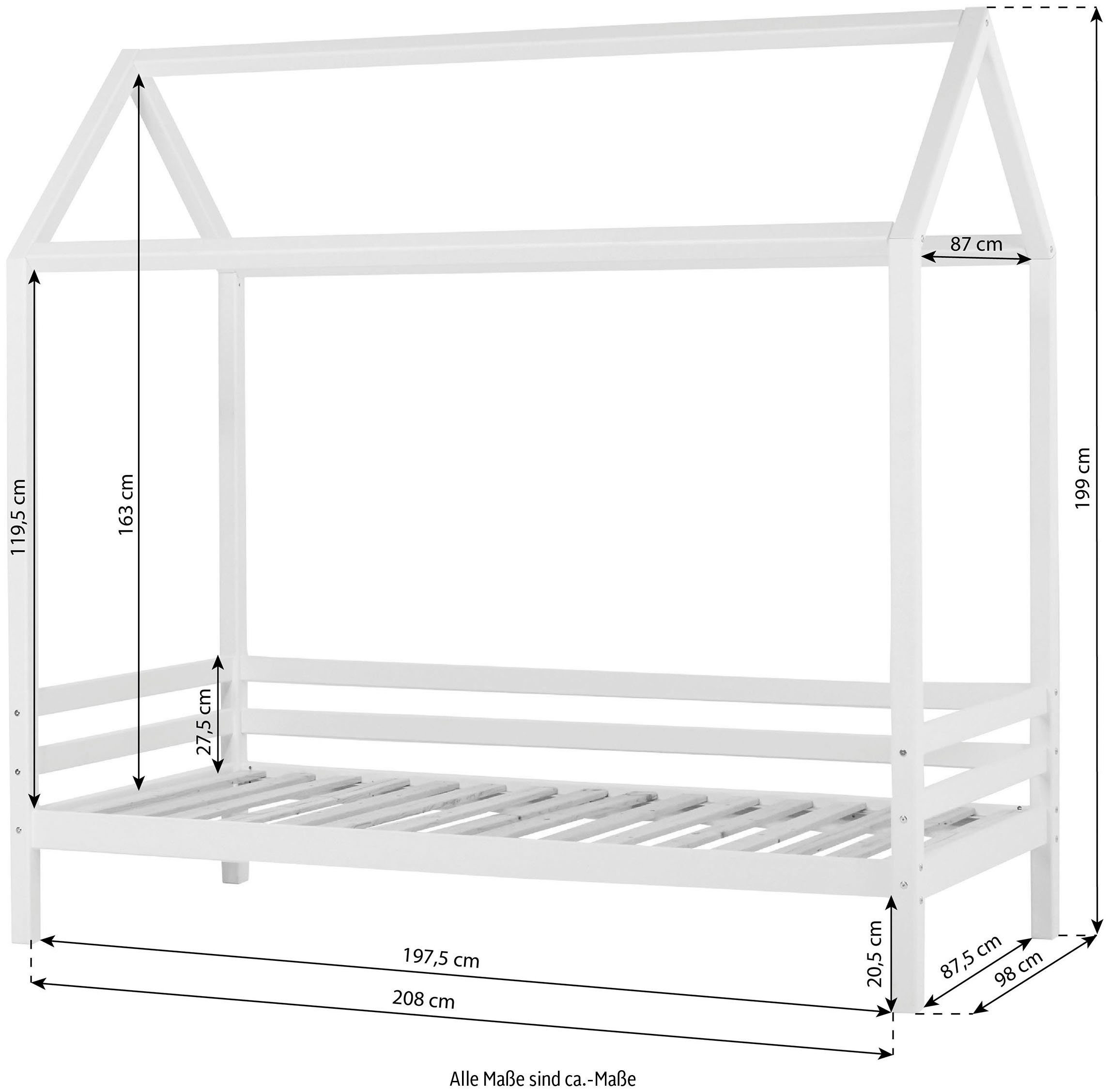 Hoppekids Kinderledikant Eco Dream Bedhuis met dak 90x200 massief wit