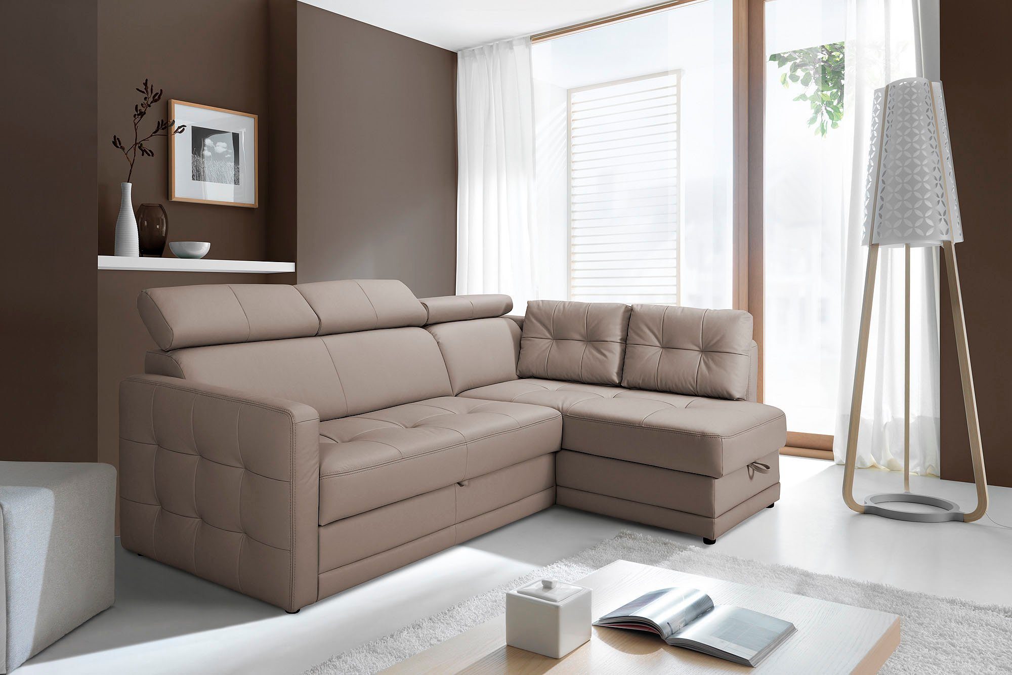 exxpo - sofa fashion Hoekbank Arles, comfortabele verenondersteuning, OTTOs Choice, L-vorm keuze met bedfunctie en bedlade, inclusief hoofdeinde-verstelling