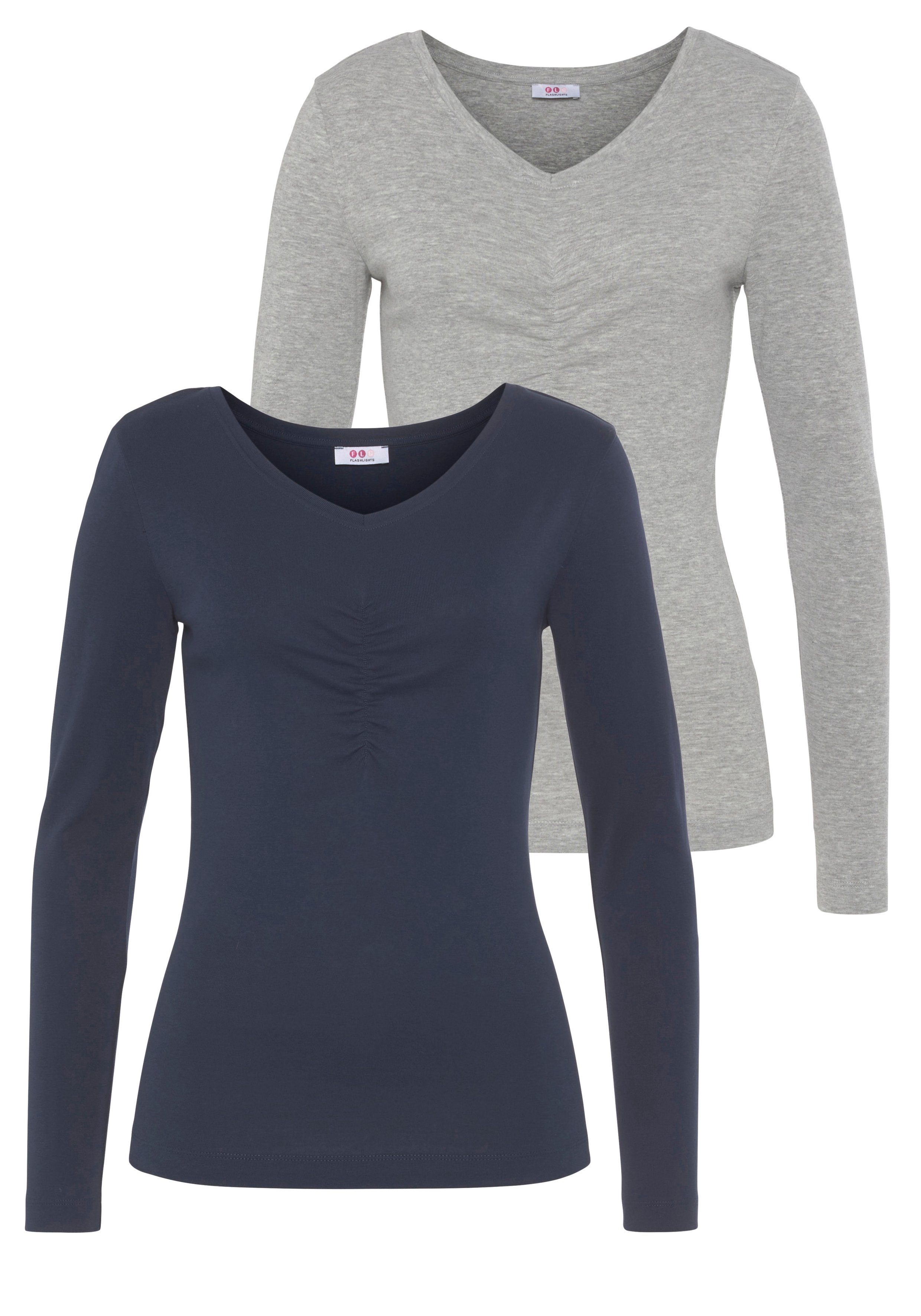 Flashlights Longsleeve Lange mouwen, zeer figuurvolgende snit, fijn ribstof, basic-stijl (set, 2-delig, 2 stuks)