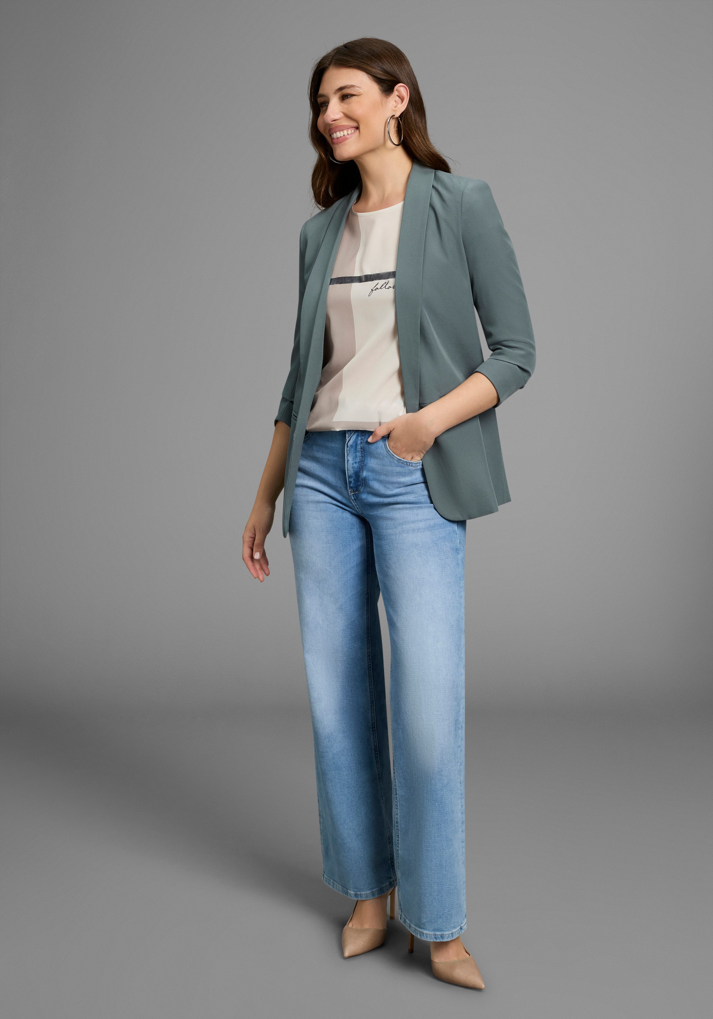 Laura Scott Shirtblouse in materiaalcombinatie met folieprint