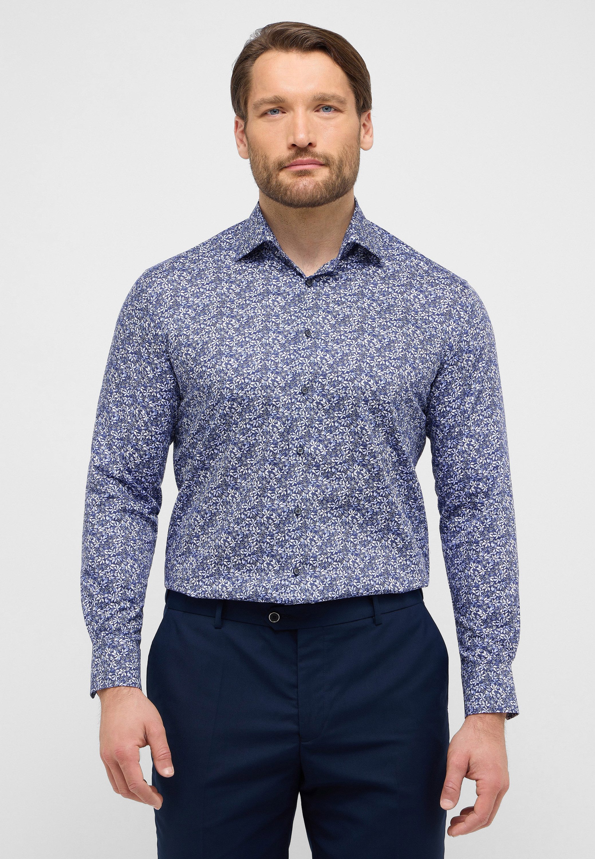 Eterna Overhemd met lange mouwen Comfort fit NON IRON (strijkvrij) heren overhemden maat 48 blauw