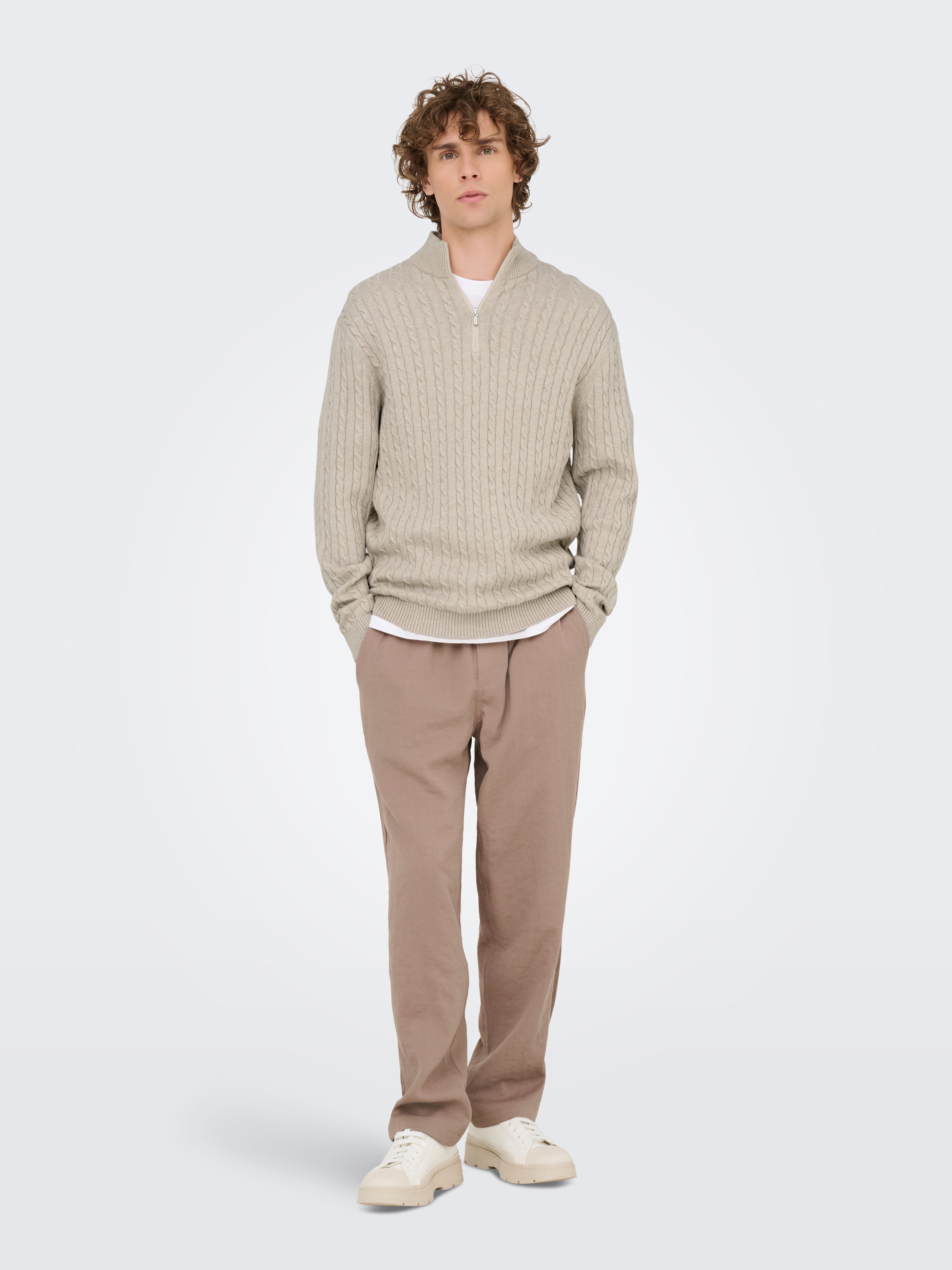 ONLY & SONS Schipperstrui ONSLOUI REG 12 CABEL HALF ZIP KNIT
