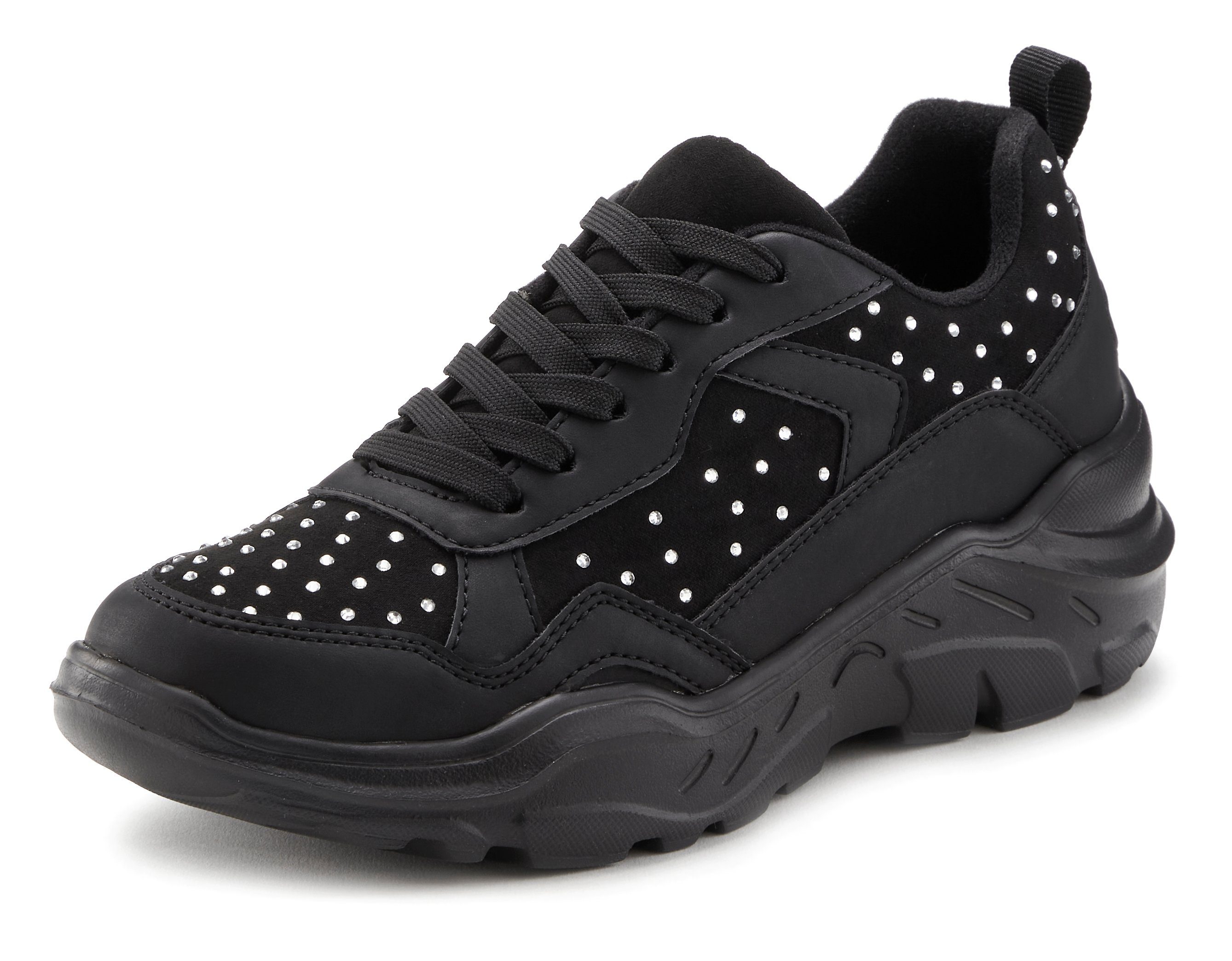 Lascana Sneakers Vrijetijdsschoen, lage schoen bezet met kleine glinsterende steentjes VEGAN