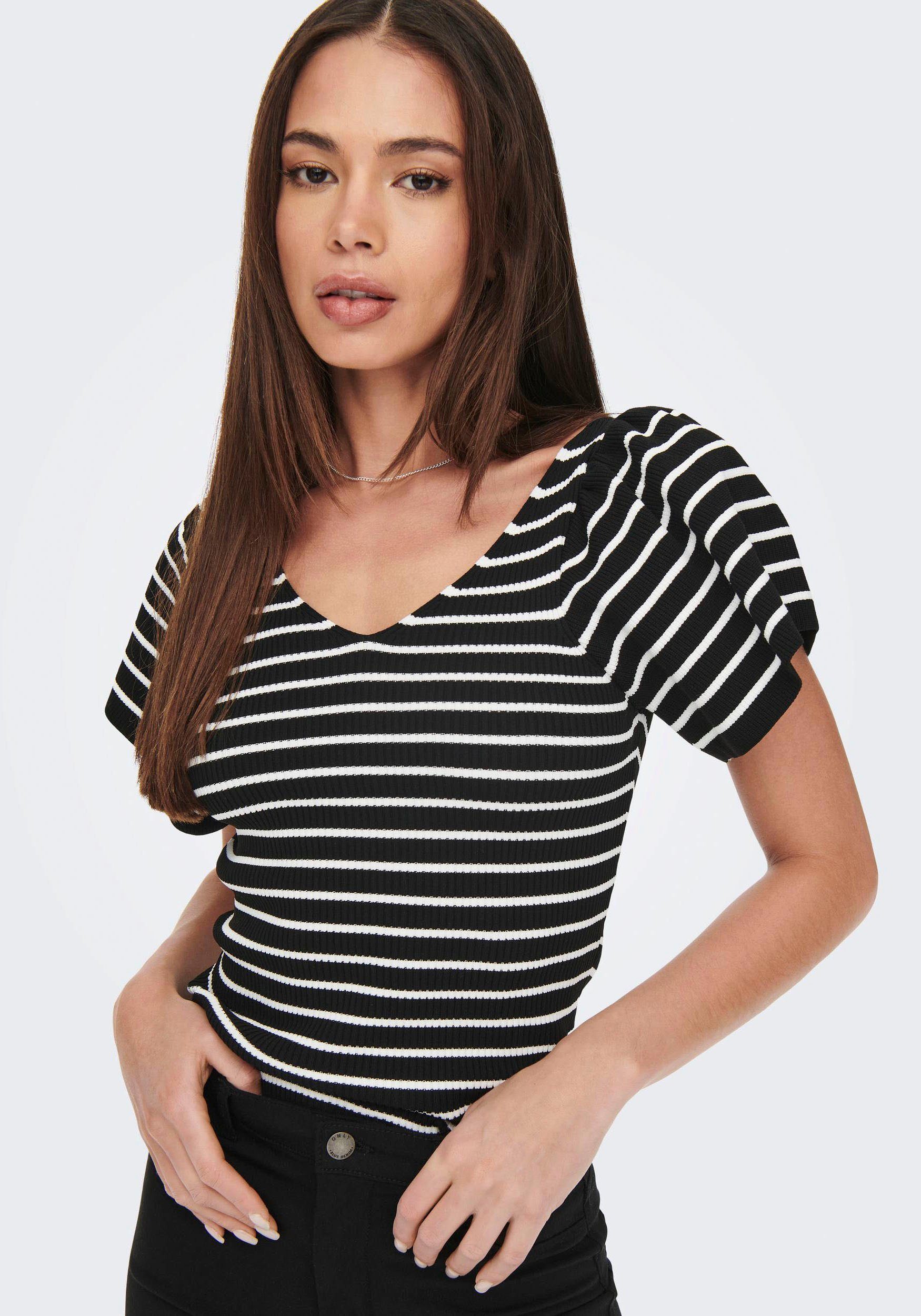 Only Trui met korte mouwen ONLLEELO STRIPE SS BACK V-NECK KNT NOOS
