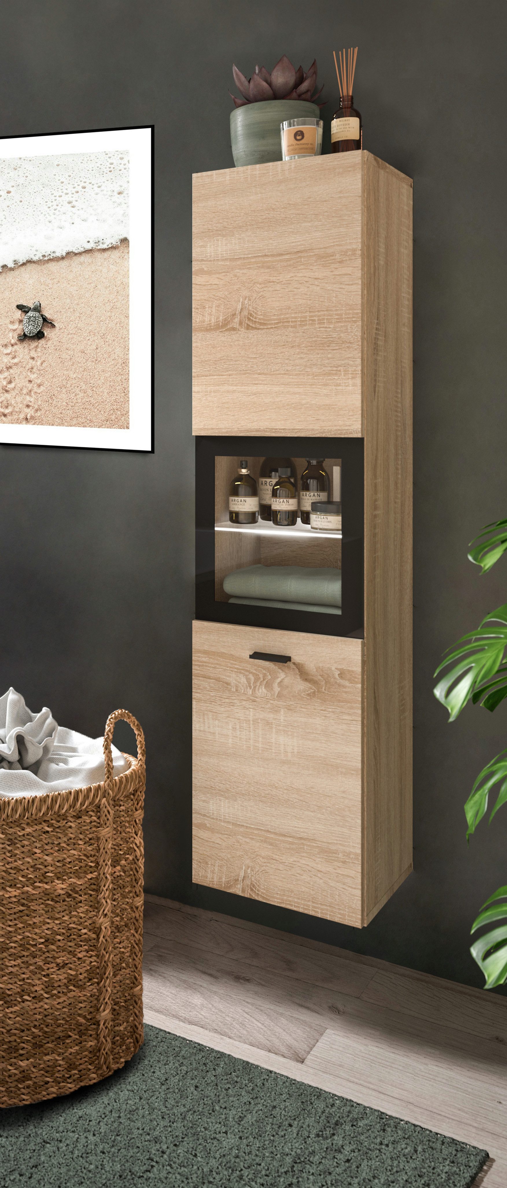 welltime Hoge kast Tampa, hoogte 125cm, hangend of staand te monteren Badkamerkast, hangkast badkamer, badkamer, badkamermeubels