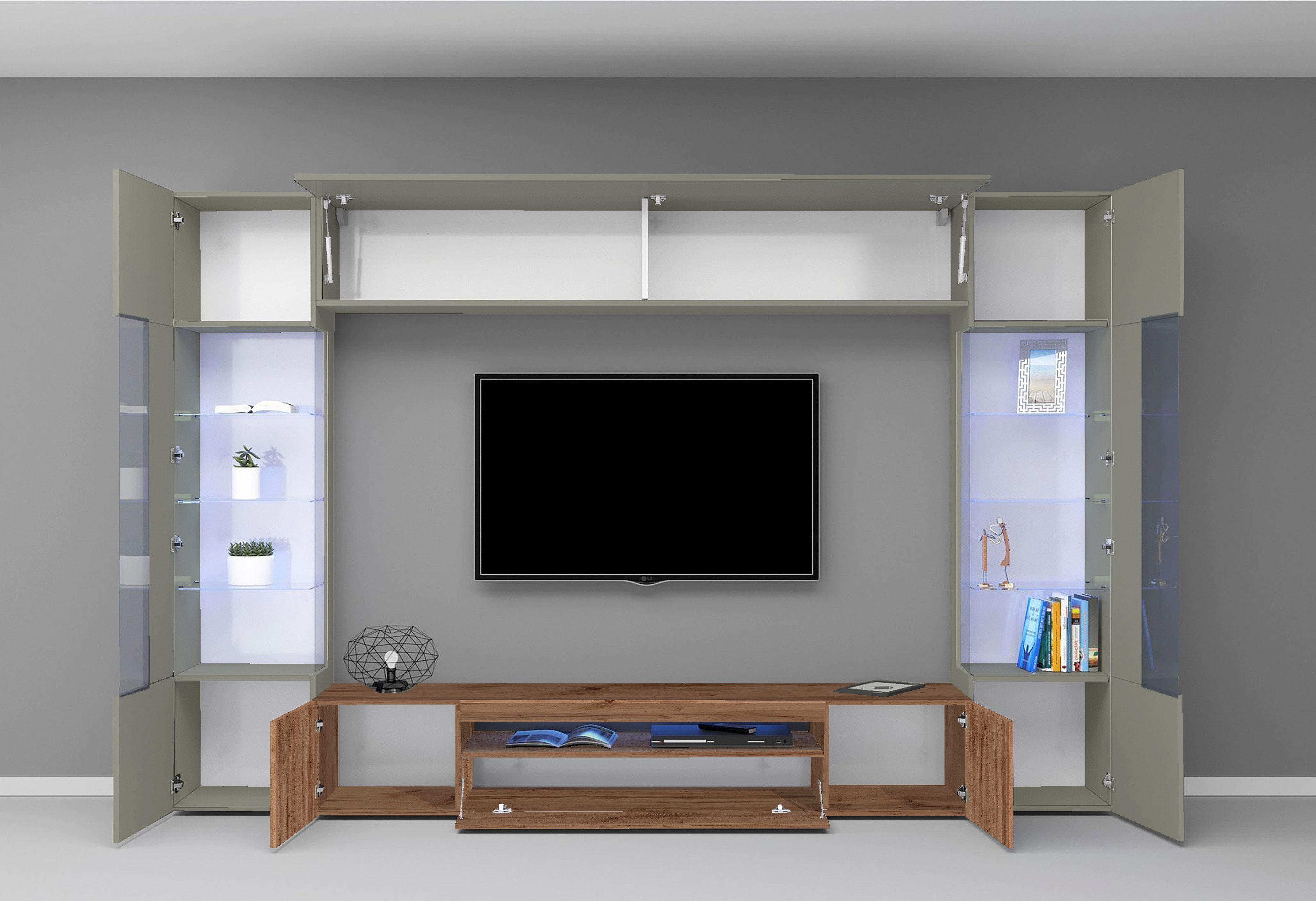 INOSIGN Wandmeubel New Egypt bestaande uit 2 opbergvitrines, 1 lowboard, 1 hangkast (4-delig)